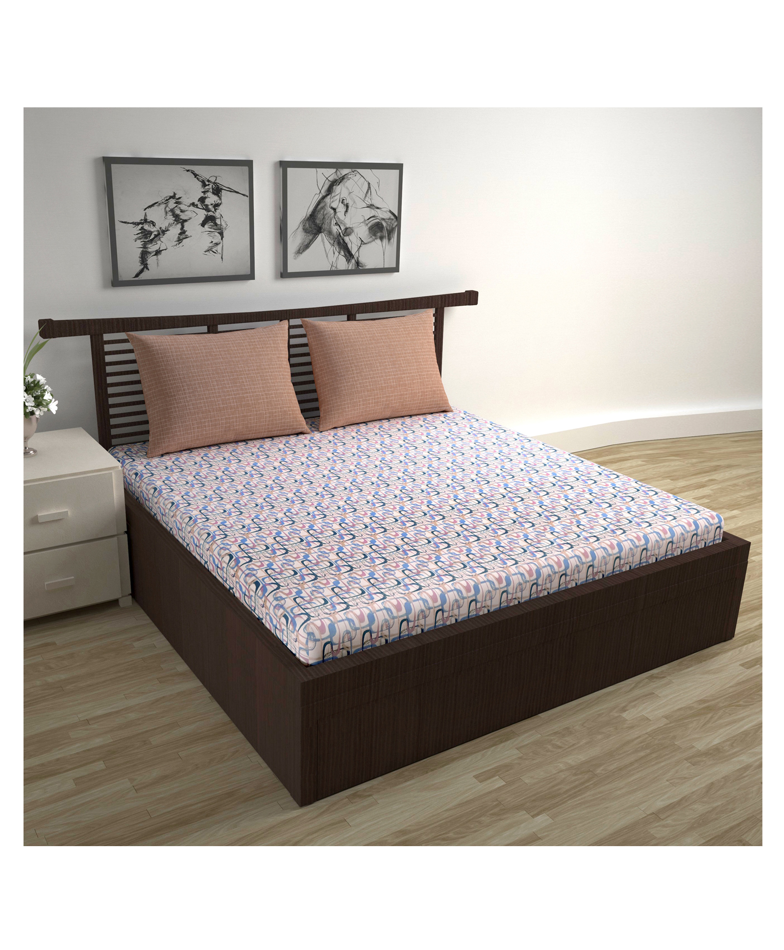 Divine Casa 144 TC Abstract Print Spectra Blue Double Size 100% Cotton Bedsheet with 2 Pillow Covers (222 X 254 cm)-image-5