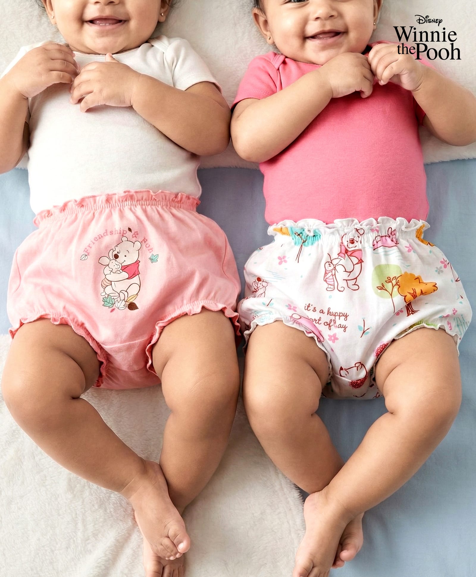 Babyoye Disney Single Jersey Knit Mid Thigh Bloomers With Winnie the Pooh Graphics Pack of 2 - Pink & White-picture-30