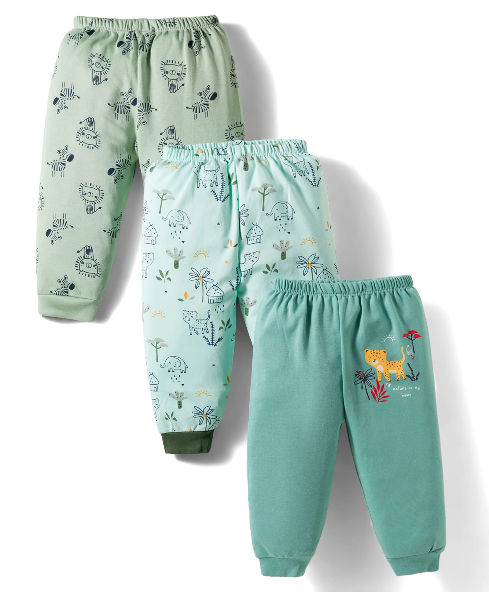 Mini Donuts Interlock Knit Full Length Lounge Pants with Animal Print Pack of 3 - Sea Green Light Green & Turquoise-picture-27