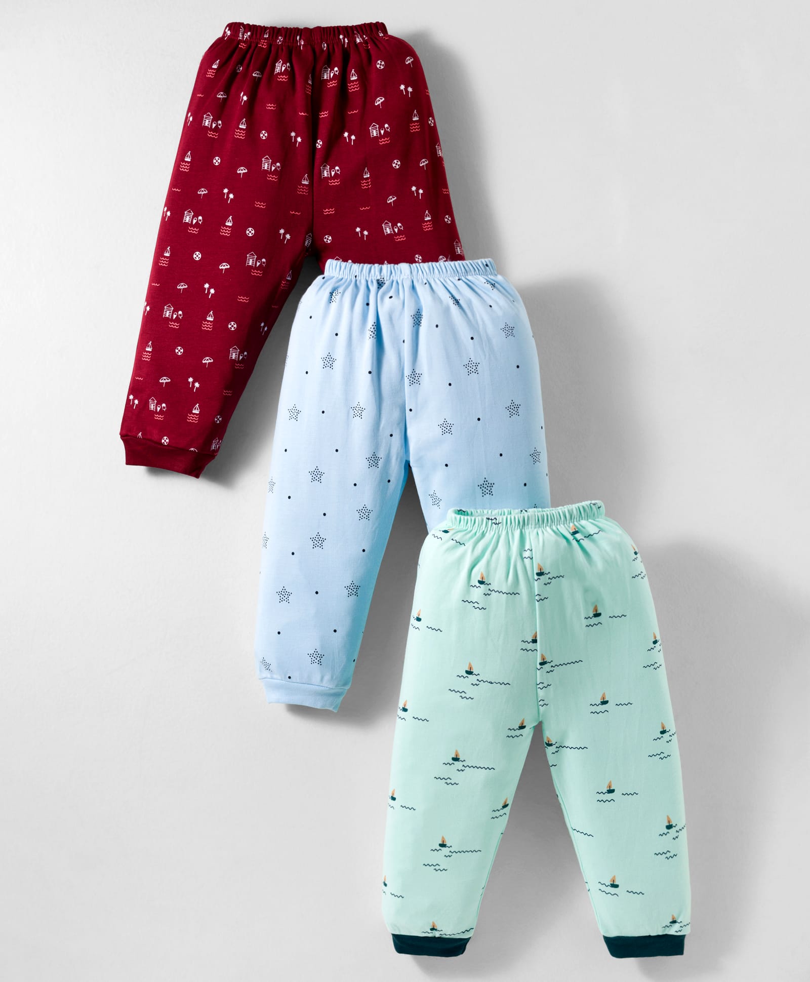 Mini Donuts Interlock Knit Full Length Lounge Pant With Star Print Pack Of 3 - Aqua Sea Green & Red-picture-21