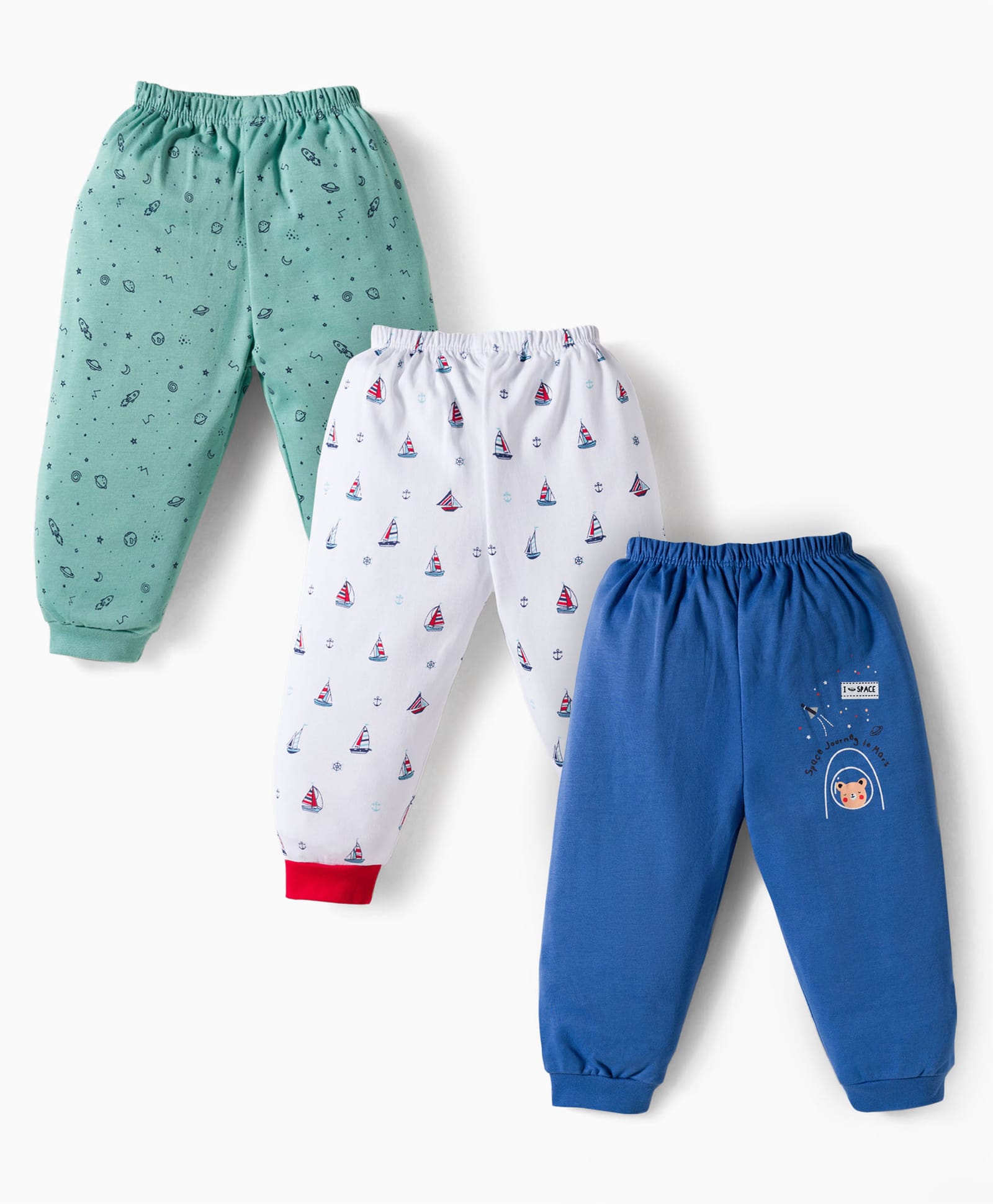 Mini Donuts Interlock Knit Full Length Lounge Pant With Space Theme Print Pack Of 3 - Teal Blue Blue & White-image-23