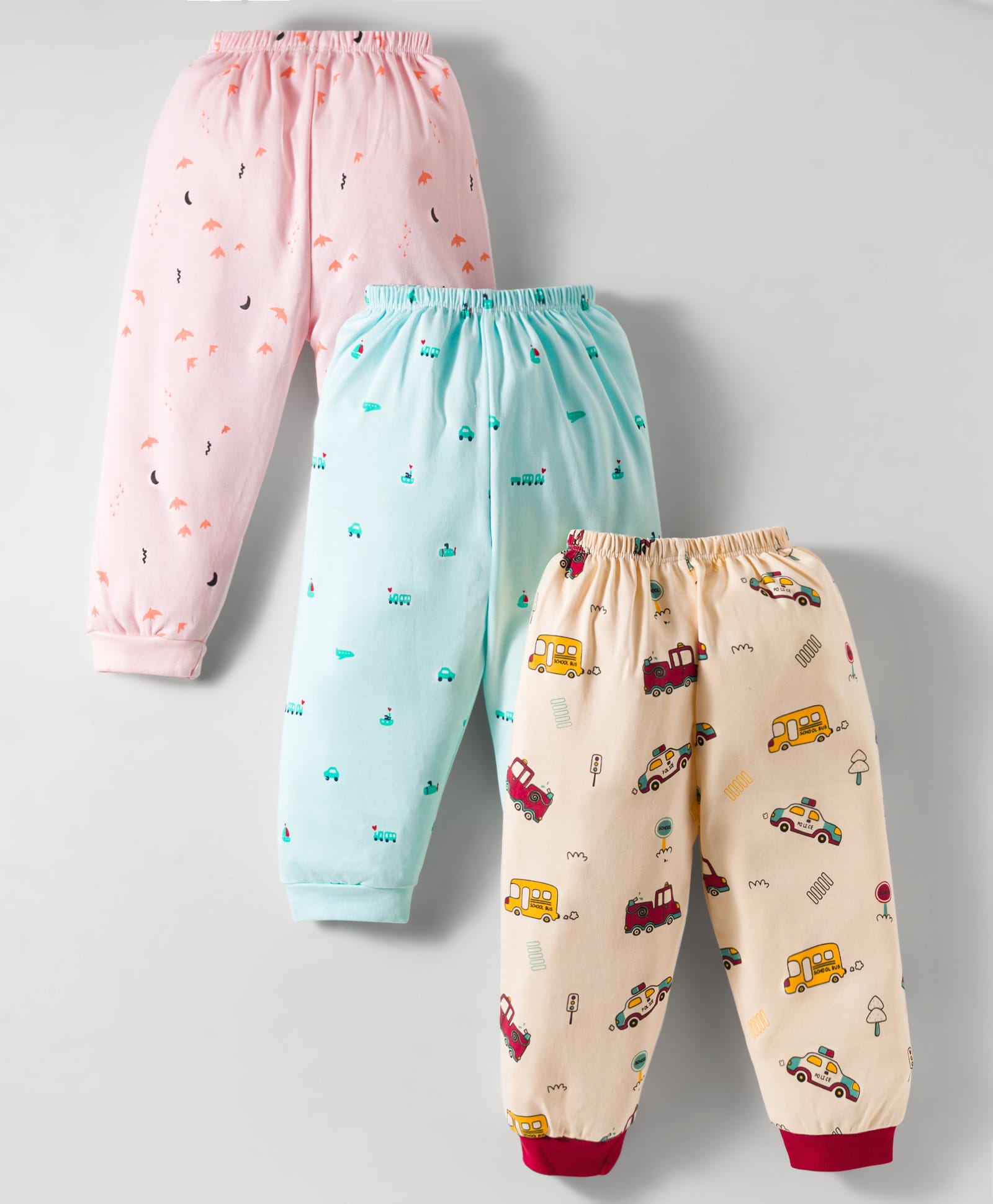 Mini Donuts interlock Knit Full Length Lounge Pants With Vehicle Print Pack Of 3 - Light Blue Pink & Peach-picture-13