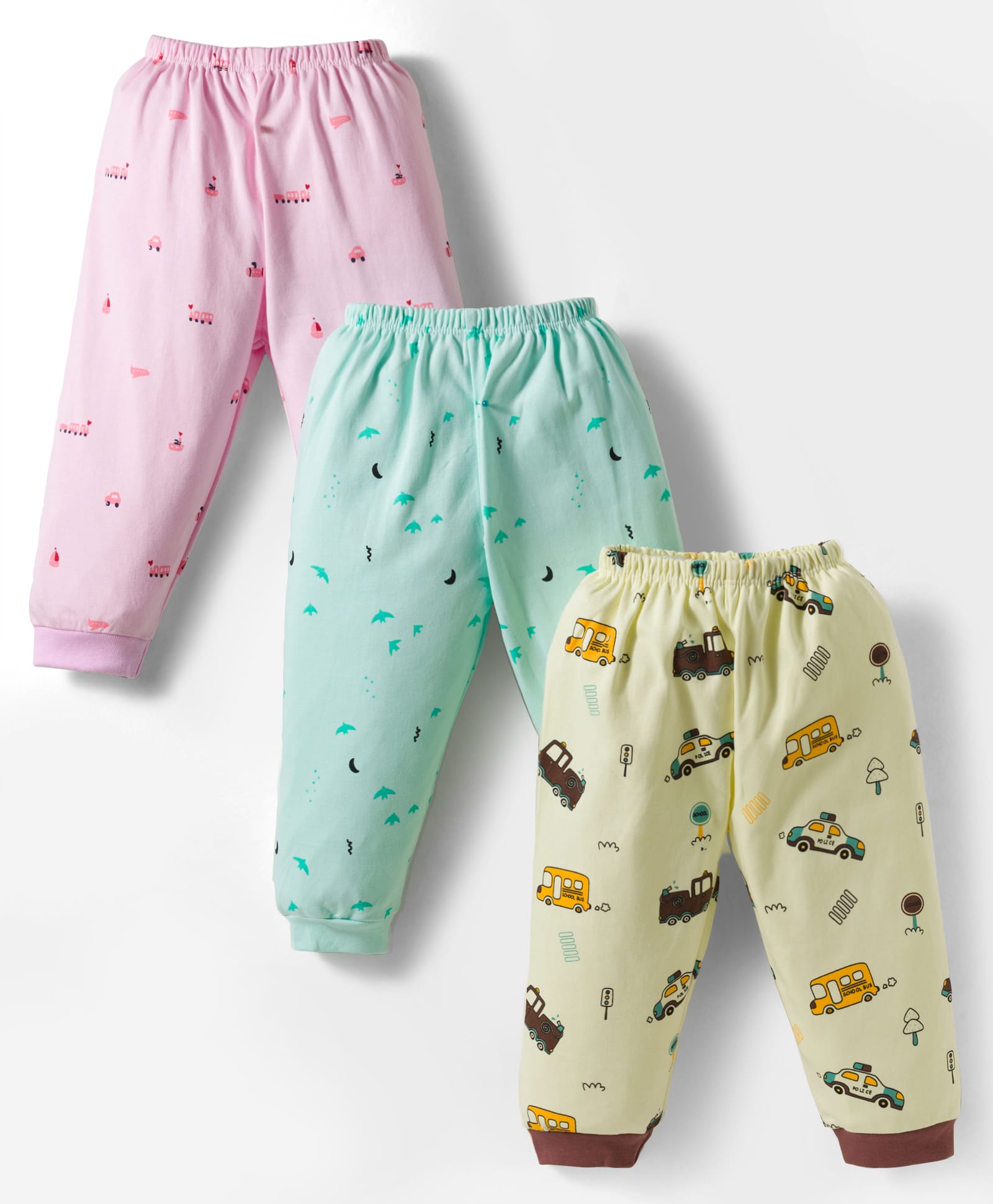 Mini Donuts Interlock Knit Full Length Lounge Pant With Vehicle Print Pack Of 3 - Pink Teal Blue & Yellow-image-28