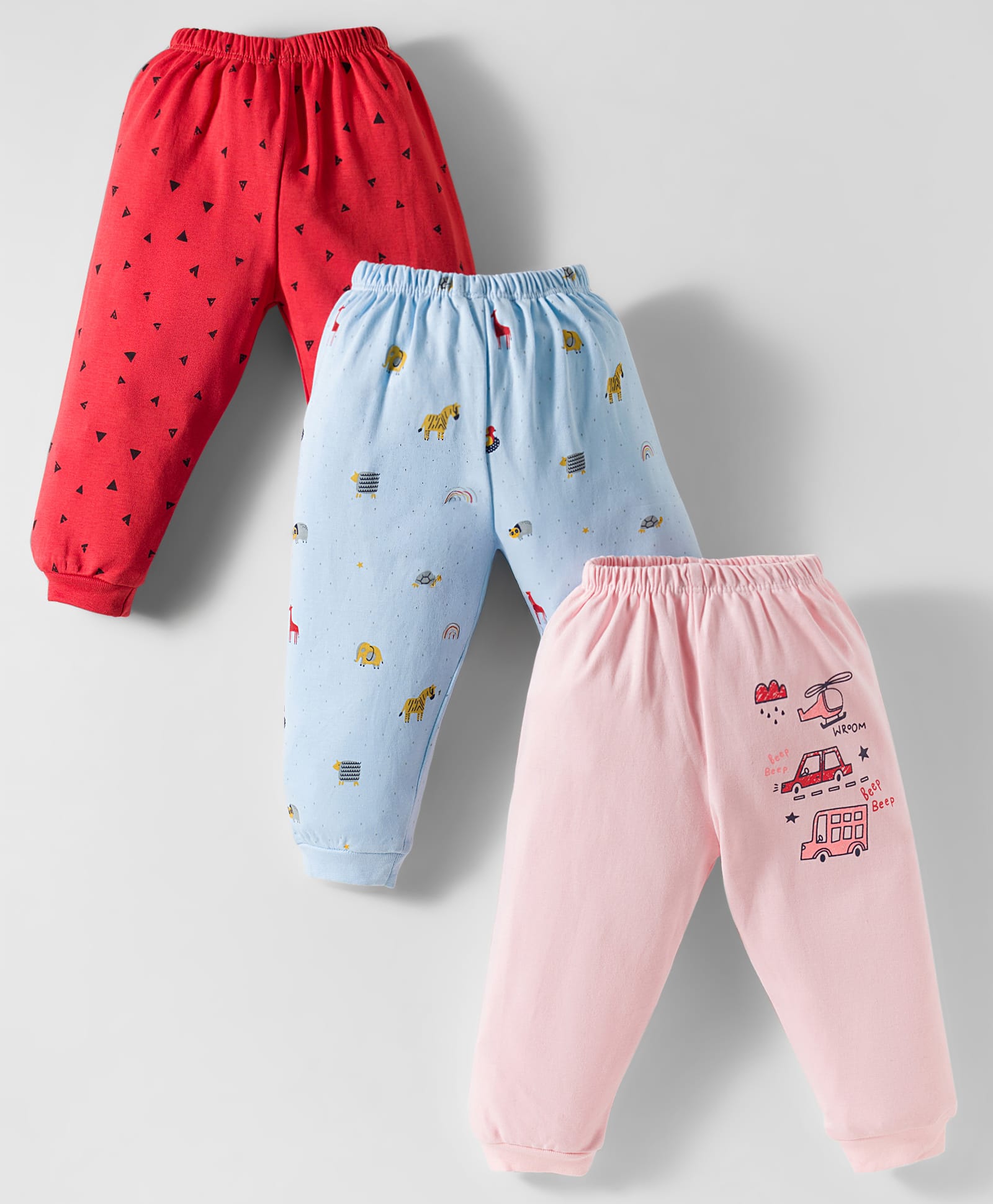 Mini Donuts Interlock Knit Full Length Lounge Pant With Animal & Vehicle Print Pack Of 3 - Pink Red & Light Blue-picture-25