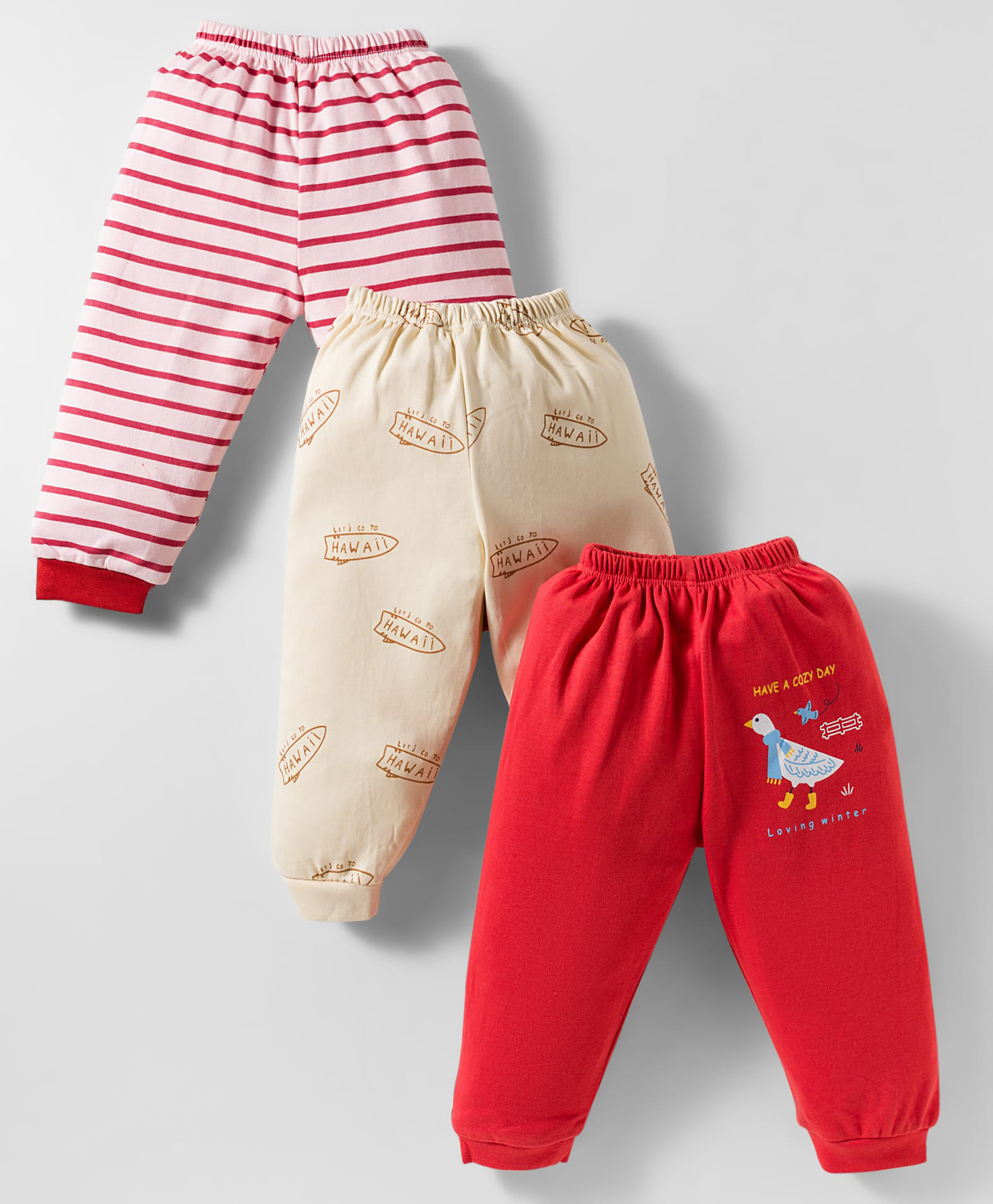 Mini Donuts Interlock Knit Full Length Lounge Pant With Boat Print Pack Of 3 - Pink Light Brown & Beige-picture-10