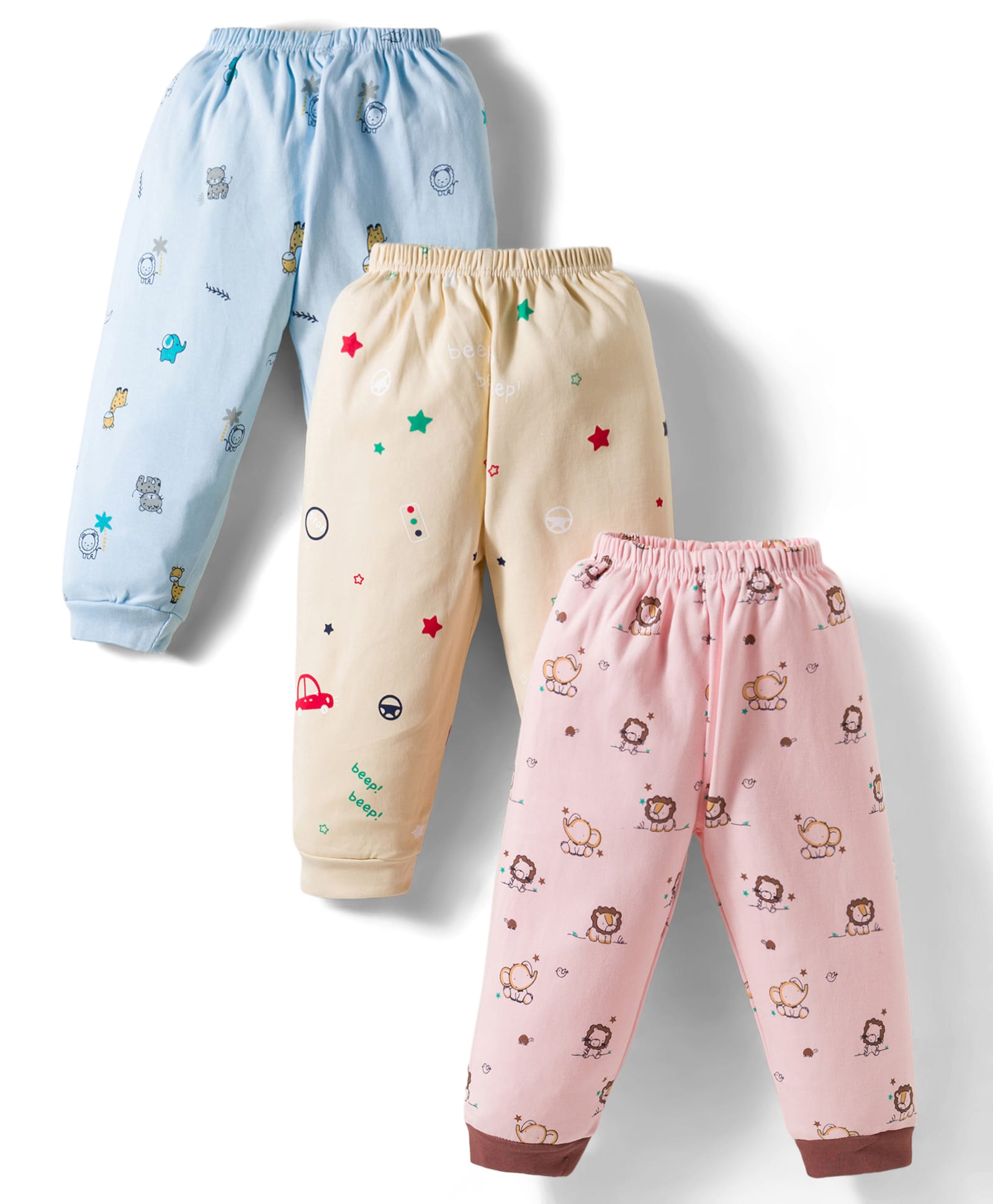Mini Donuts Interlock Knit Full Length Lounge Pants with Animal & Star Print Pack of 3 - Light Blue Yellow & Pink-picture-23