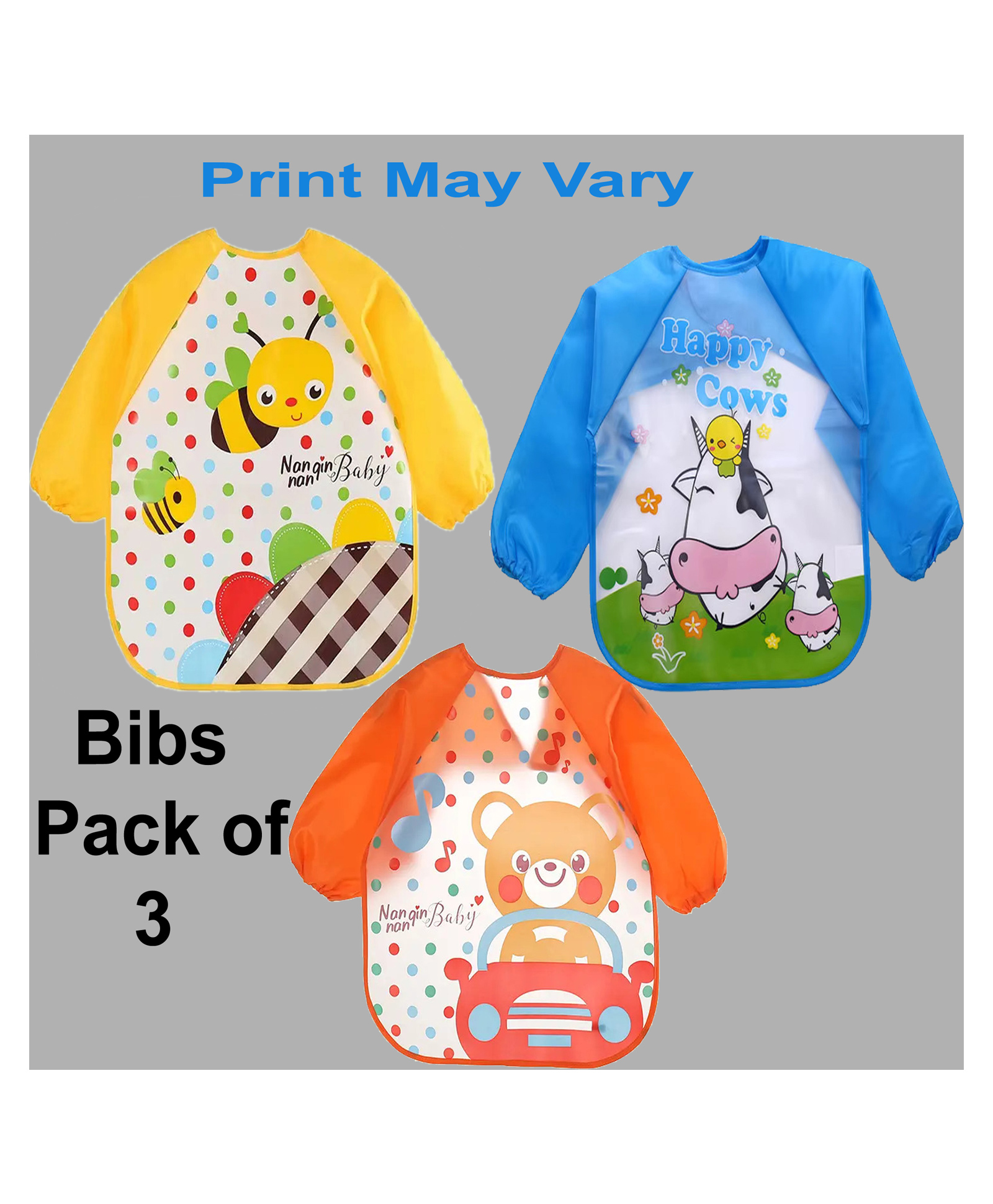 Sparkle Joy Full Sleeves Washable PVC Waterproof Printed Apron/Bibs Pack of 3-(Print May Vary)-image-24