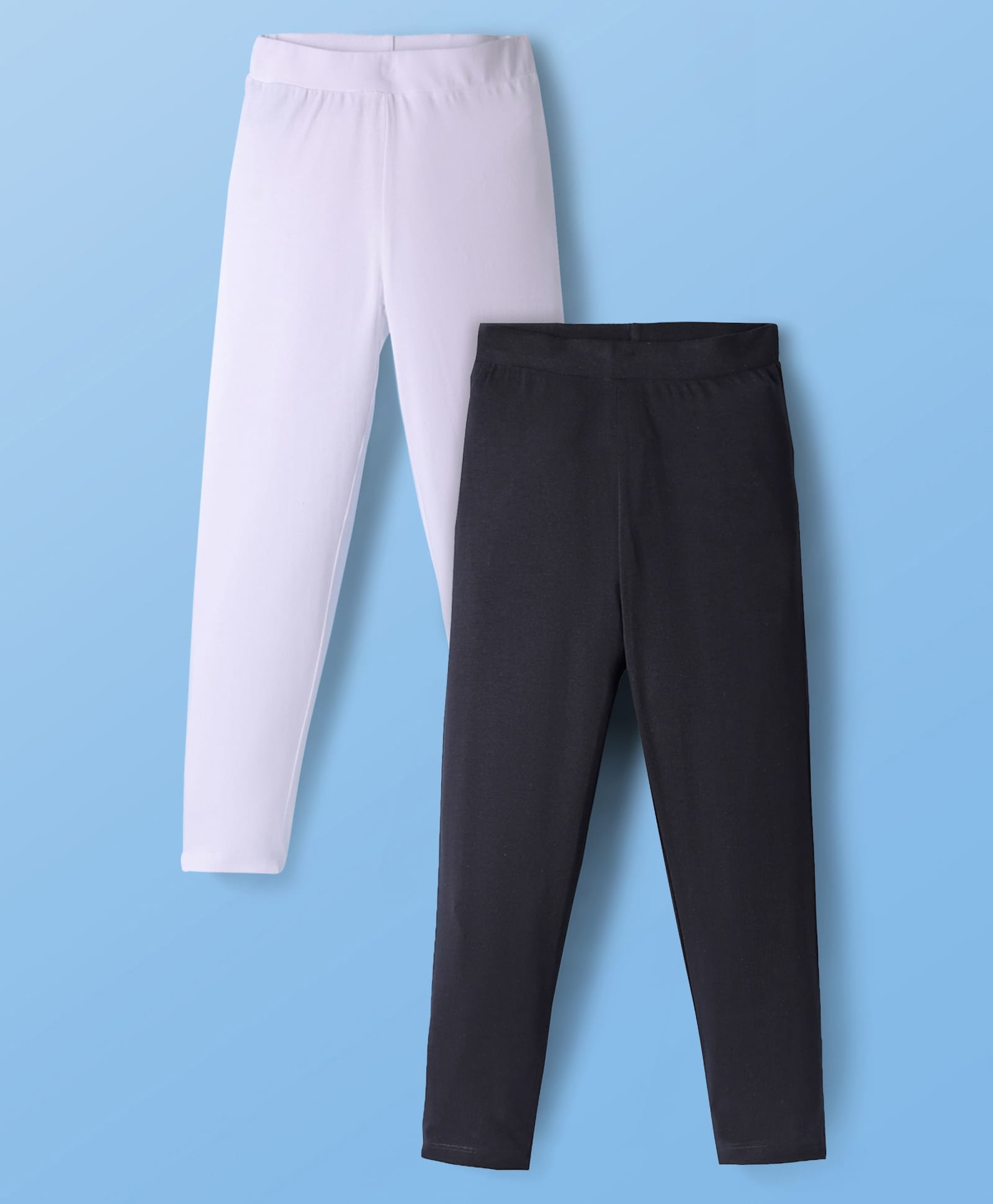 Pine Kids Cotton Knit Full Length Solid Colour Leggings Pack Of 2 - Black & White-picture-38