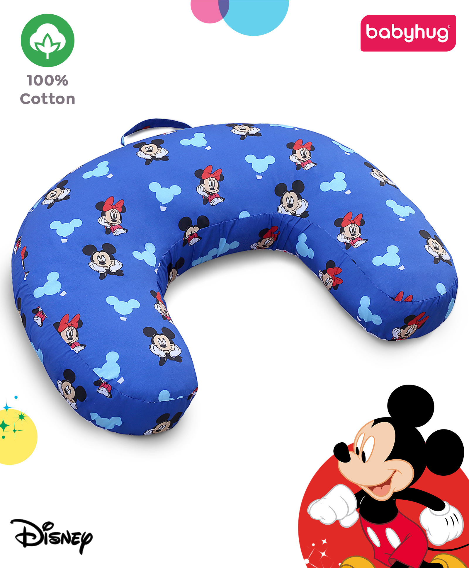 Babyhug Disney Premium 100% Cotton C Shape Cotton Feeding Pillow Mickey & Minnie Print - Blue| Maintain Feeding Posture| Versatile Use| Delicate on Baby Skin|Washable Cover| Sitting Aid for Toddlers-image-47