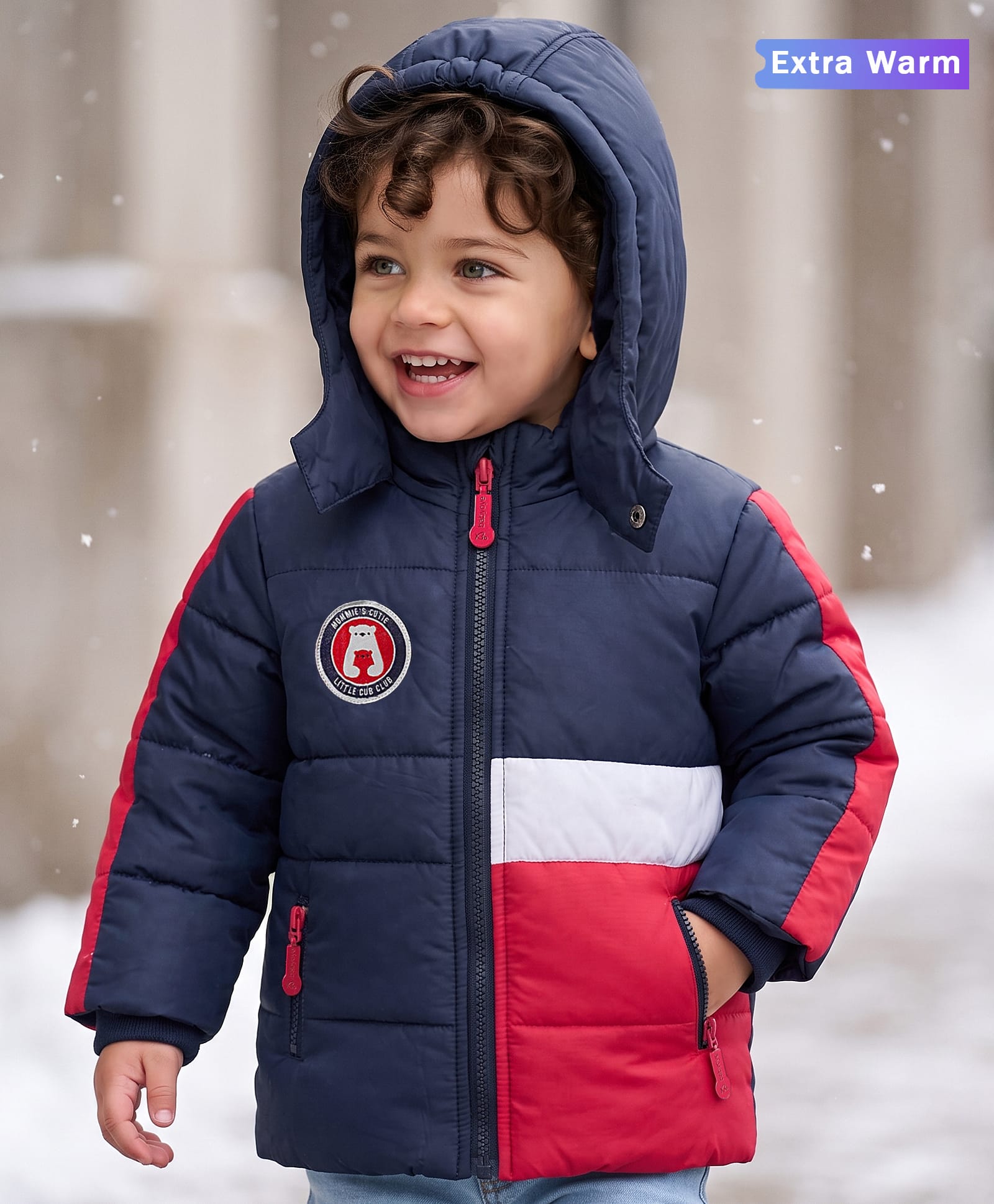 Babyoye Woven Full Sleeves Padded Hooded Jacket With Pockets - Navy Blue & Red-picture-11