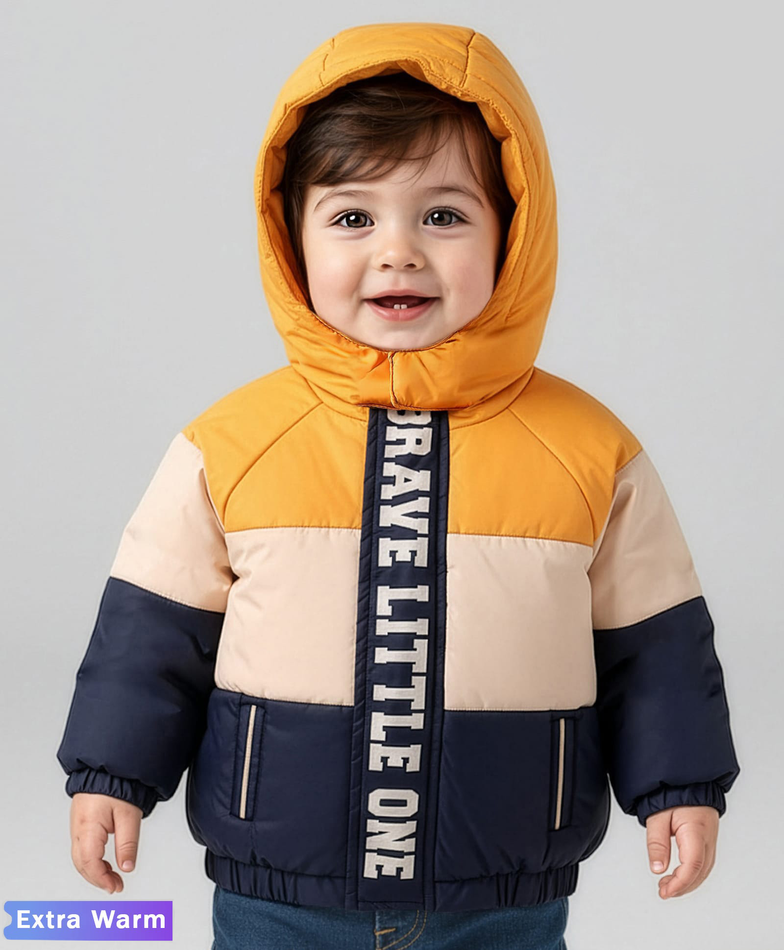 Babyoye Woven Full Raglan Sleeves Hooded Padded Jacket With Text Print - Multi Colour-image-42