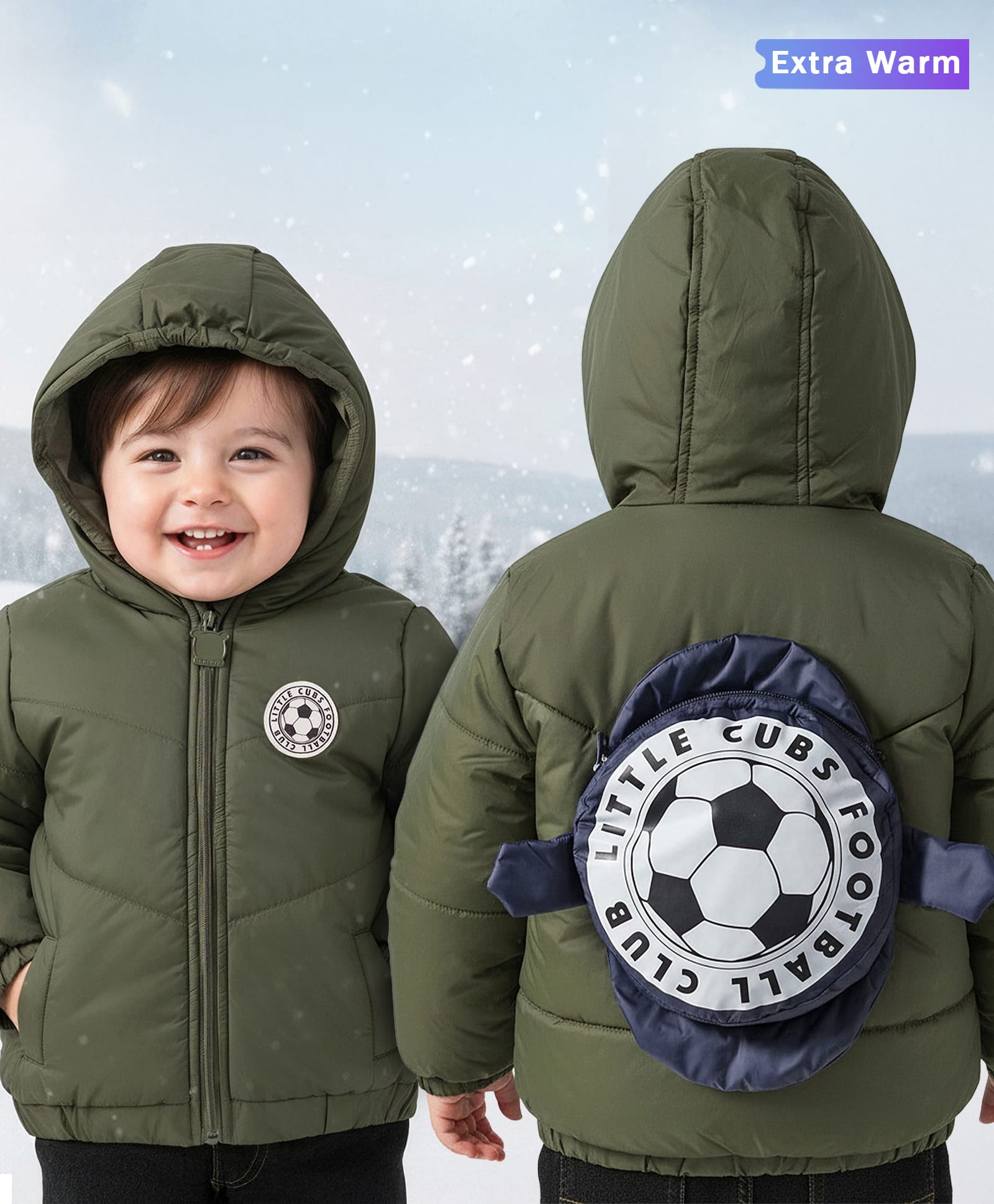 Babyoye Woven Full Sleeves Padded Hooded Jacket With Pockets - Olive Green-image-24