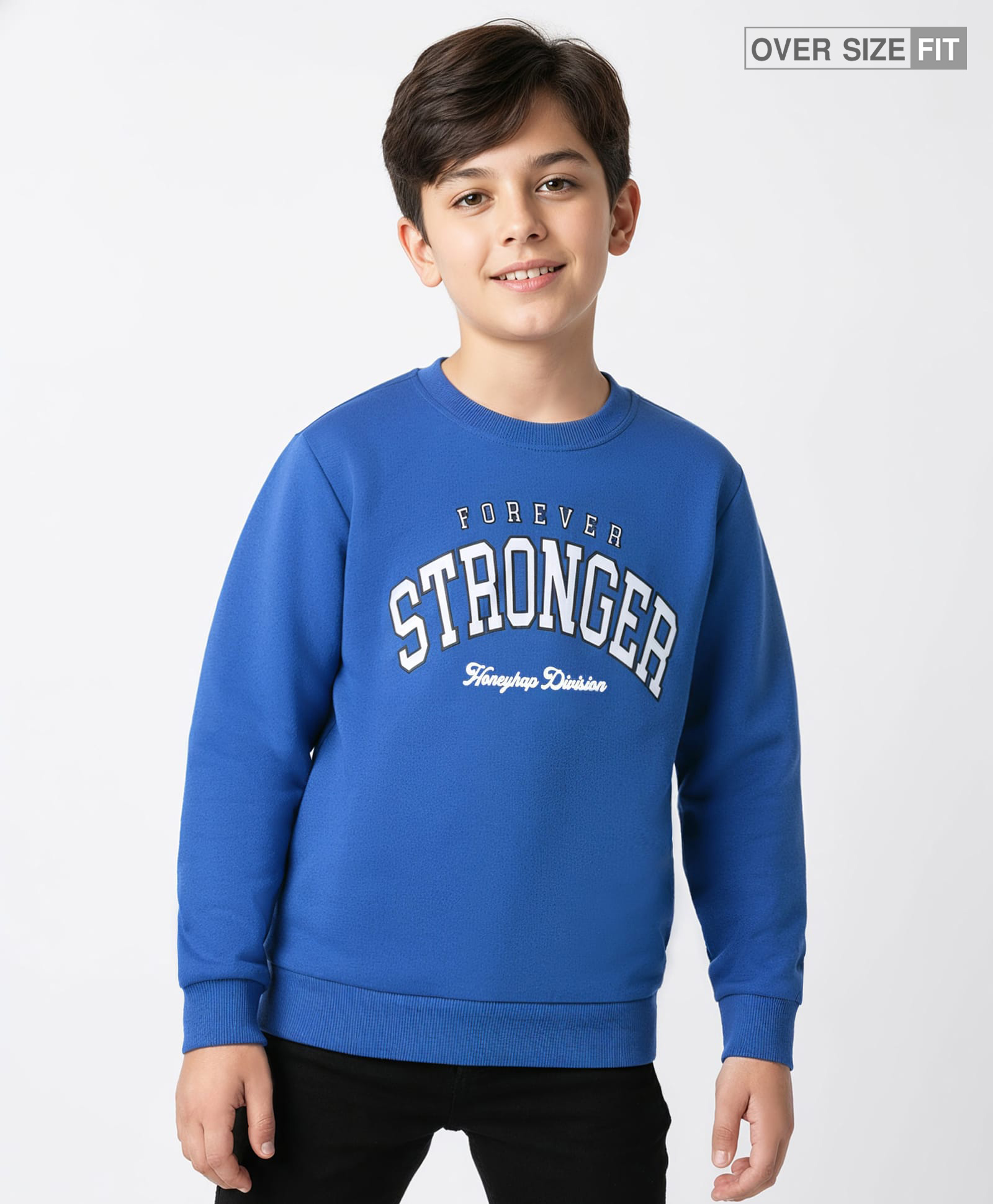 Honeyhap Premium 100% Cotton Knit Full Sleeves Pullover Sweatshirt with Bio Finish & Text Print - Blue Lolite-picture-22
