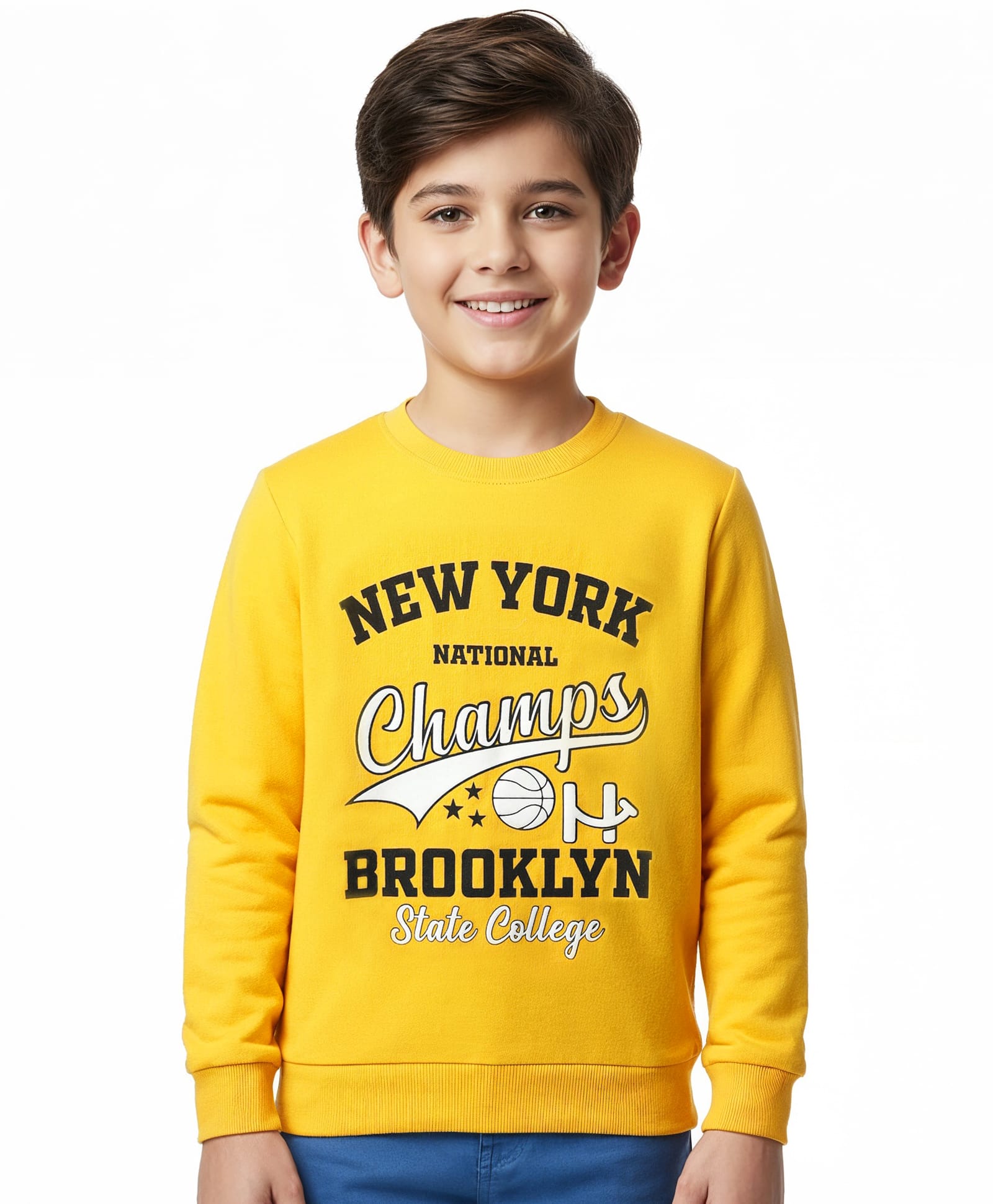 Honeyhap Premium 100% Cotton Knit Full Sleeves Pullover Sweatshirt with Bio Finish & Text Print - Old Gold-picture-12