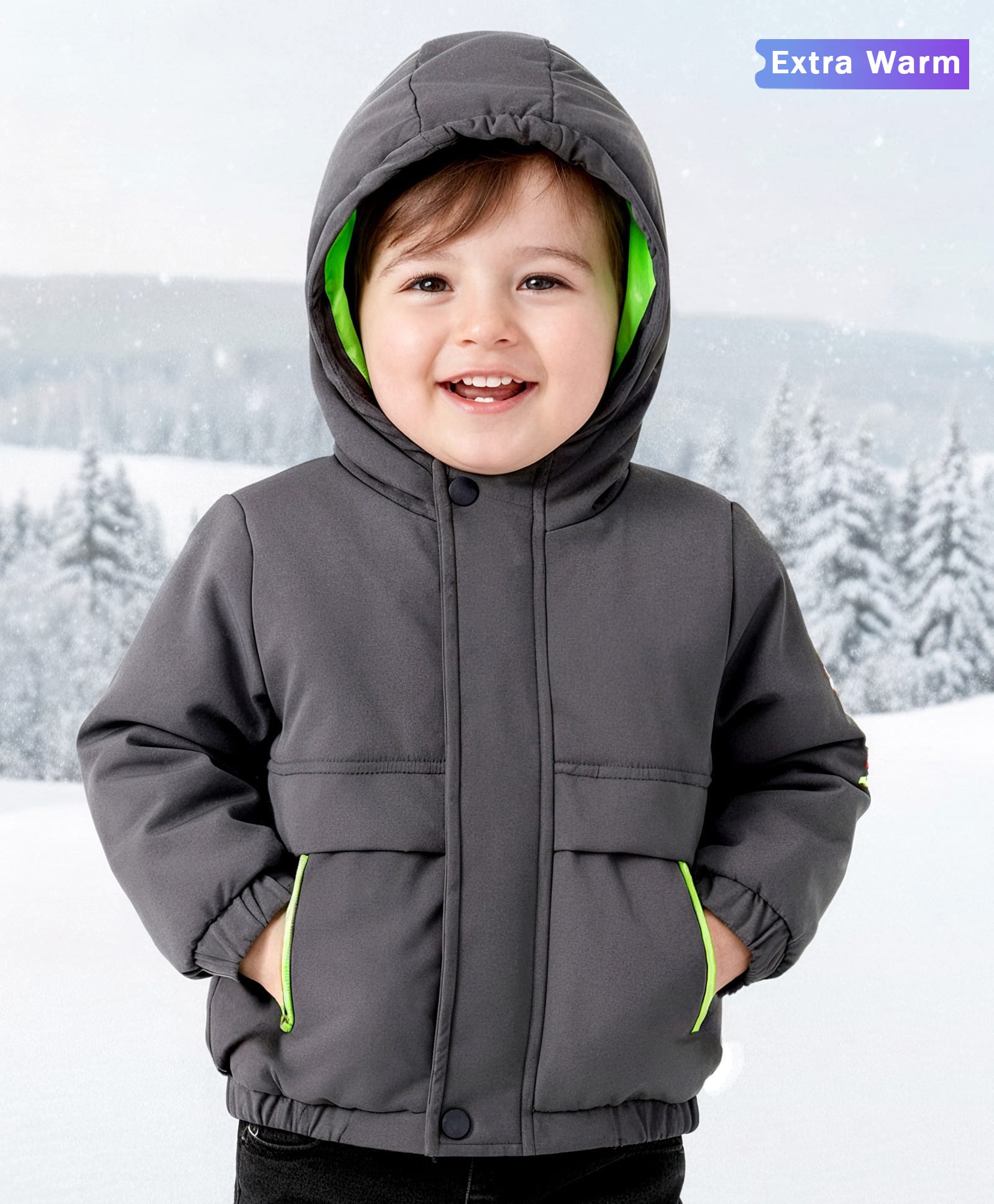 Babyoye Woven Full Sleeves Front Open Solid Hoodie with Attached Backpack - Charcoal Grey-image-4