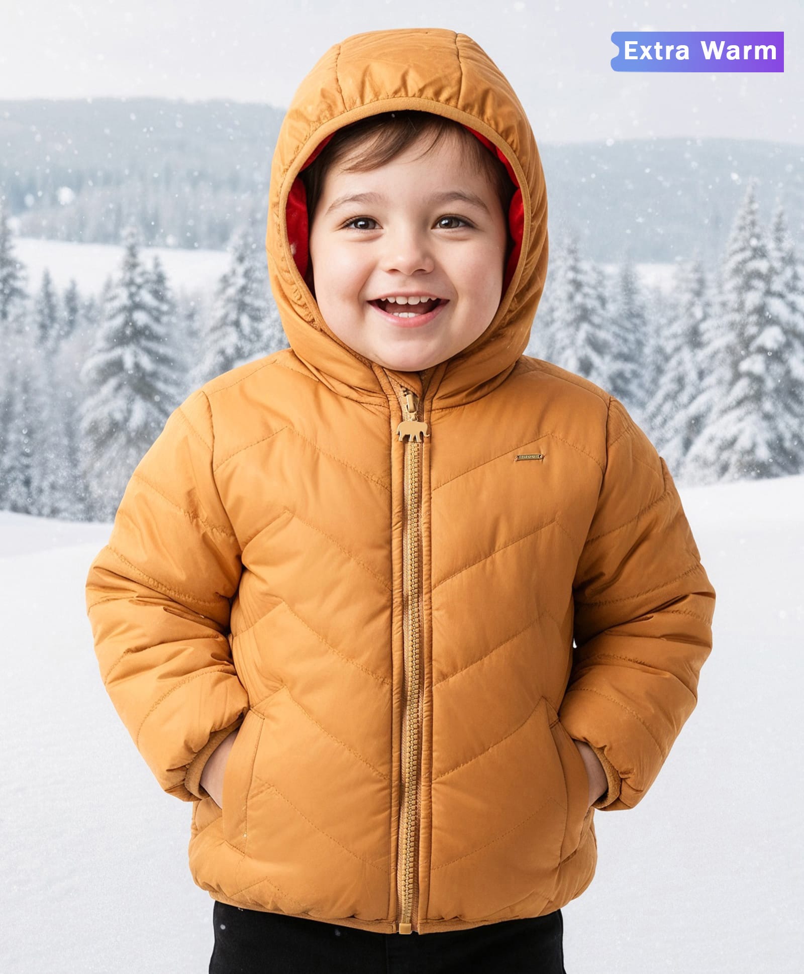 Babyoye Woven Full Sleeves Solid Coloured Hooded Padded Jacket - Mustard-picture-28