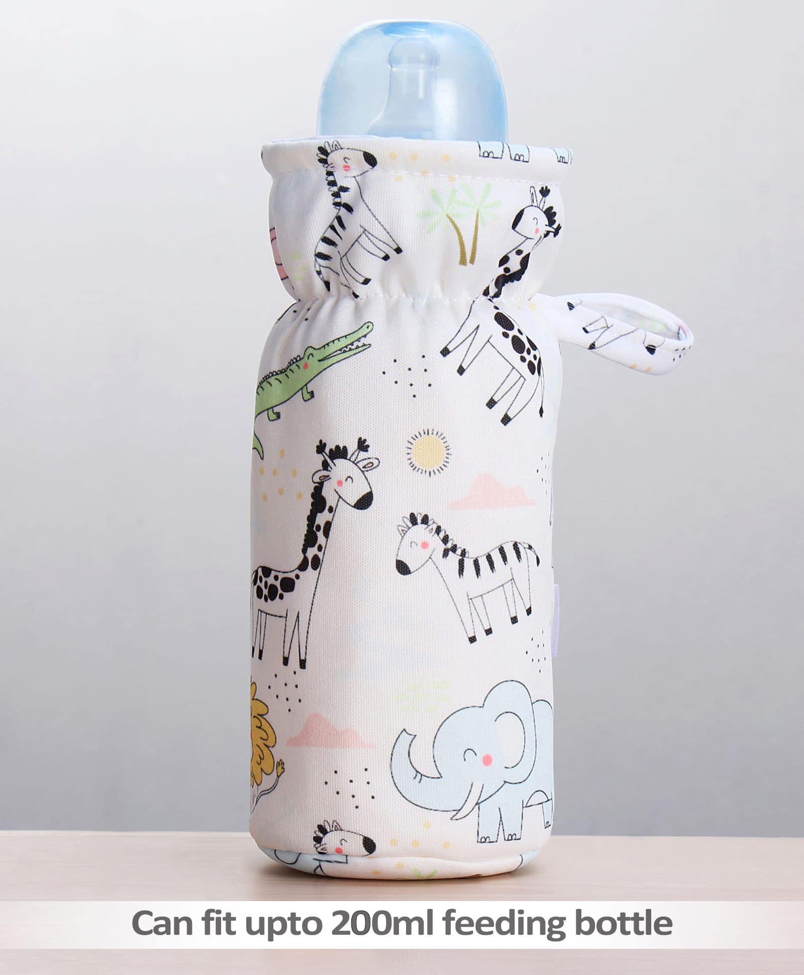 ZOE Bottle Cover Animal Print Medium - White| Fits 120ml to 260ml Bottle| Stylish Insulated Bottle Cover| New Born Boys & Girls| Elastic Closure and Carry Tag| Washable| for Standard Feeding Bottles-picture-23