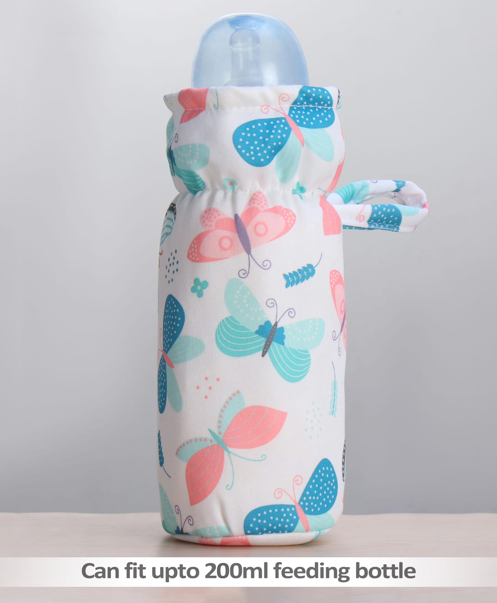 ZOE Bottle Cover Butterfly Print Medium - White| Fits upto 260ml Bottle| Stylish Insulated Bottle Cover| New Born Boys & Girls| Elastic Closure and Carry Tag| Washable| for Standard Feeding Bottles-image-28
