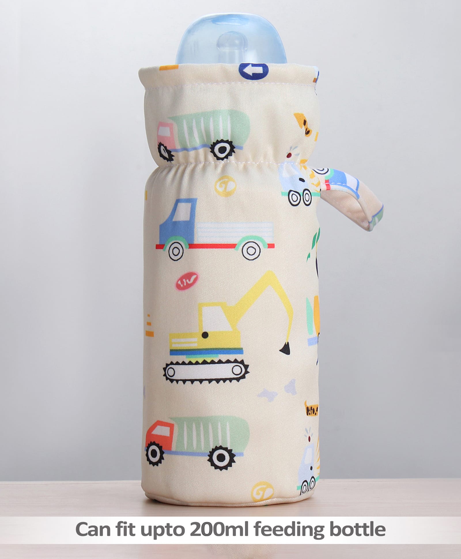 ZOE Bottle Cover Construction Print Medium - White| Fits upto 260ml Bottle| Stylish Insulated Bottle Cover| New Born Boys & Girls| Elastic Closure and Carry Tag| Washable| for Standard Feeding Bottles-picture-22
