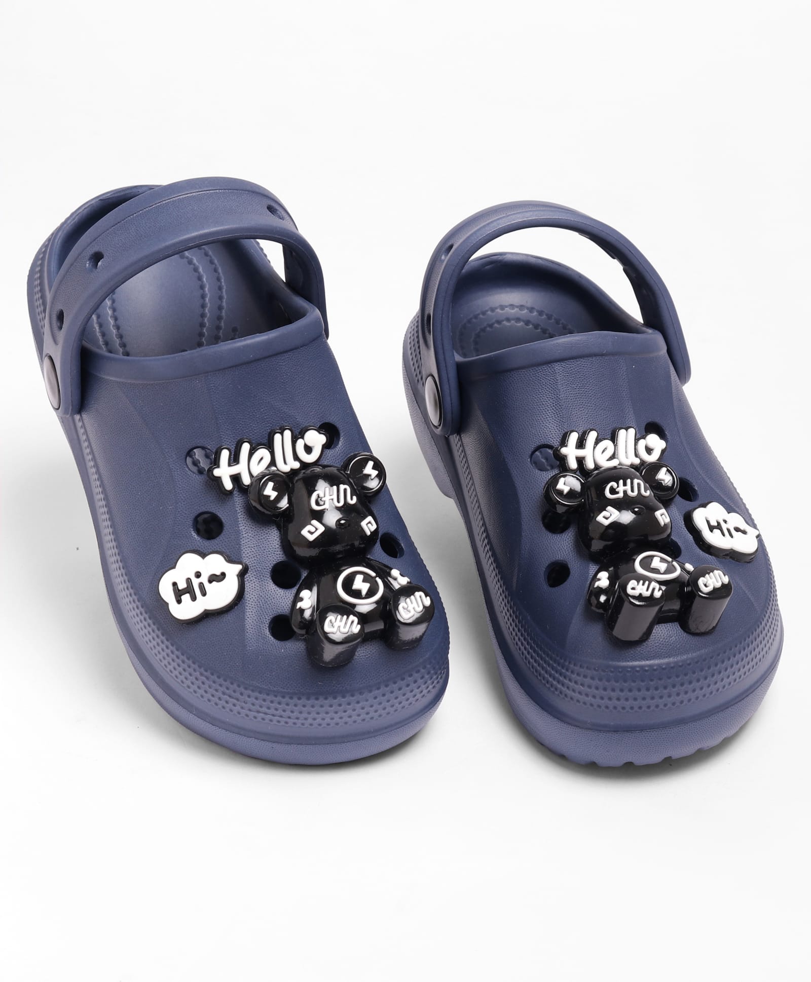 KIDLINGSS Teddy Bear Applique Detailed Perforated Clogs - Navy Blue-picture-28