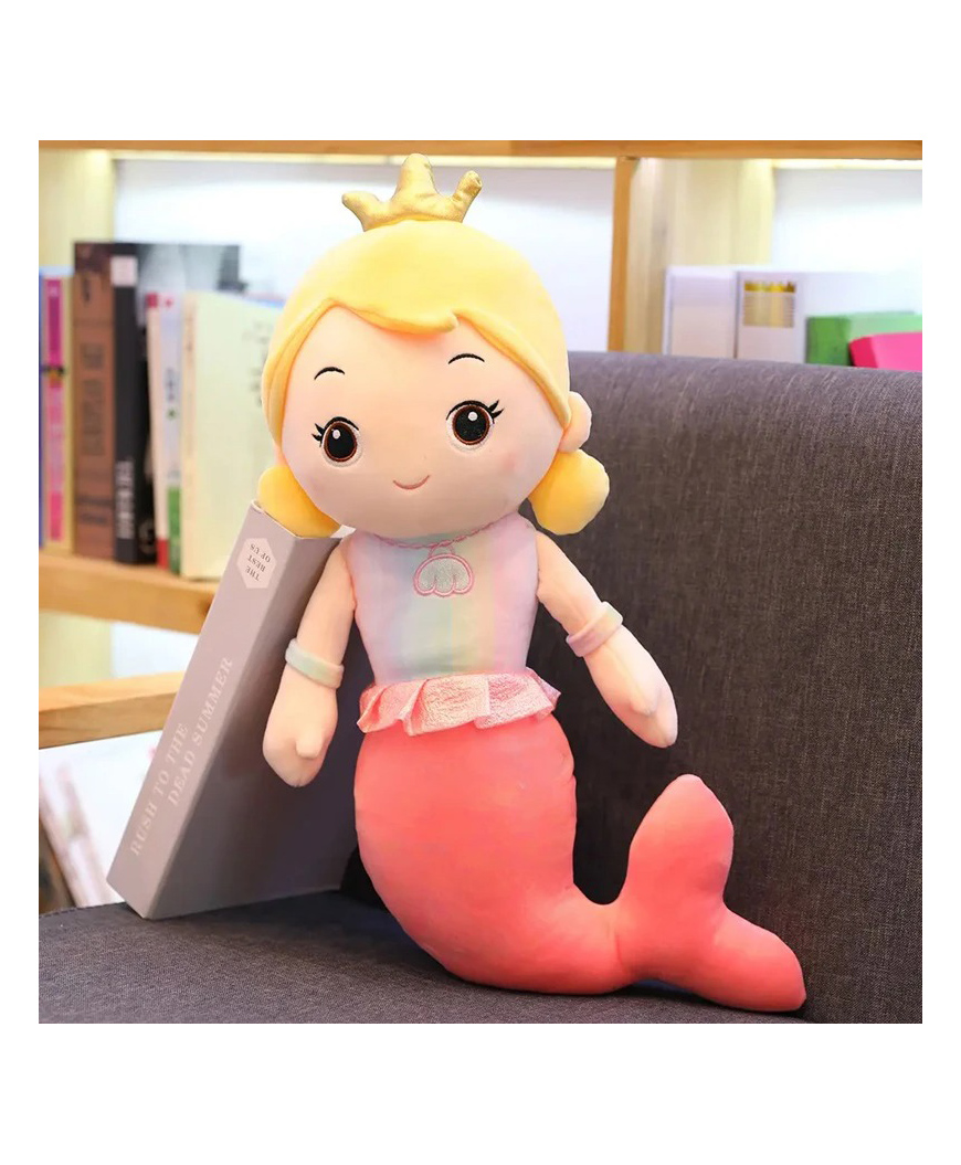 Little Hunk Soft Plush Mermaid Princess Doll with Crown Stuffed Toy for Girls, Pink Tail Cuddly Bedtime Toy Gift for Kids - 30 cm (Coral)-picture-27