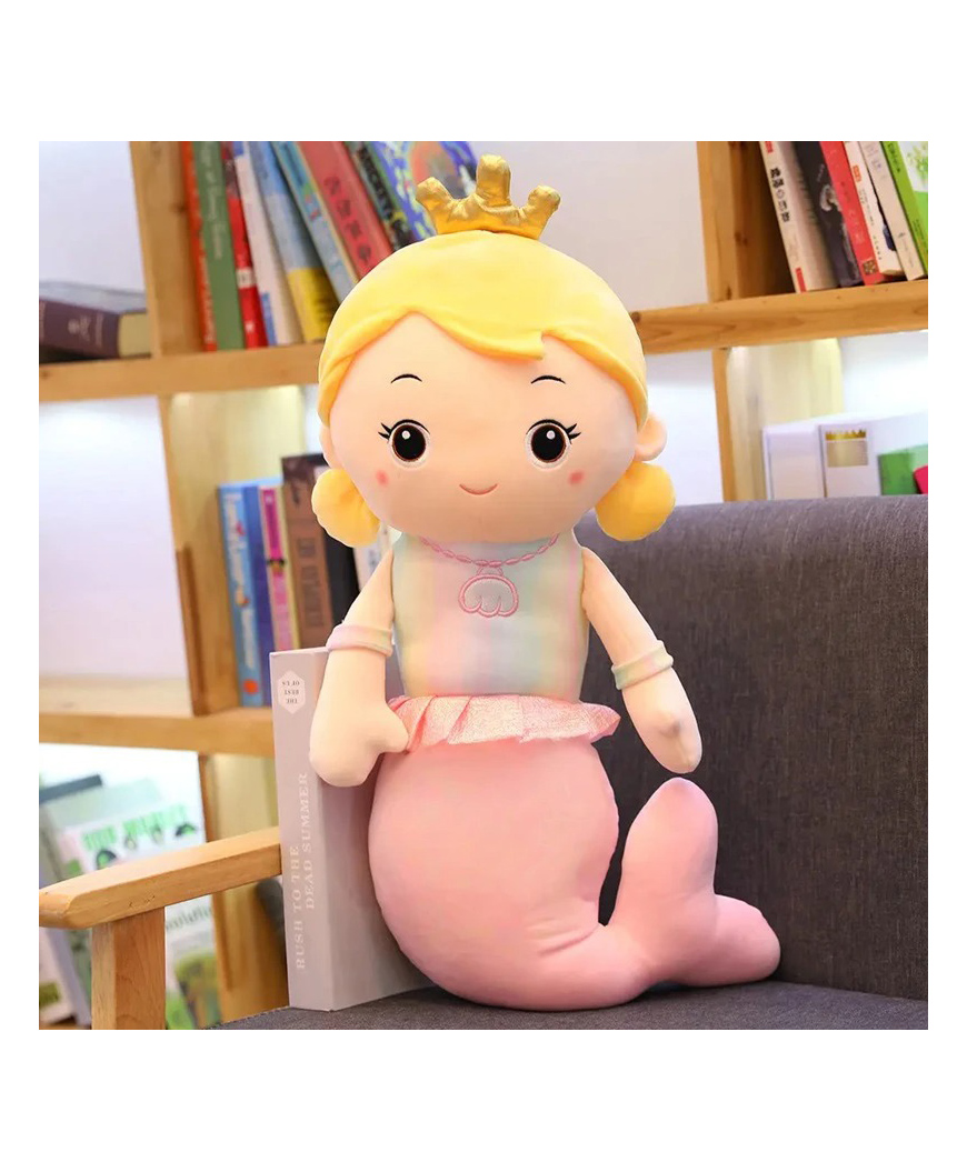 Little Hunk Soft Plush Mermaid Princess Doll with Crown Stuffed Toy for Girls, Pink Tail Cuddly Bedtime Toy Gift for Kids - 30 cm (Pink)-image-29