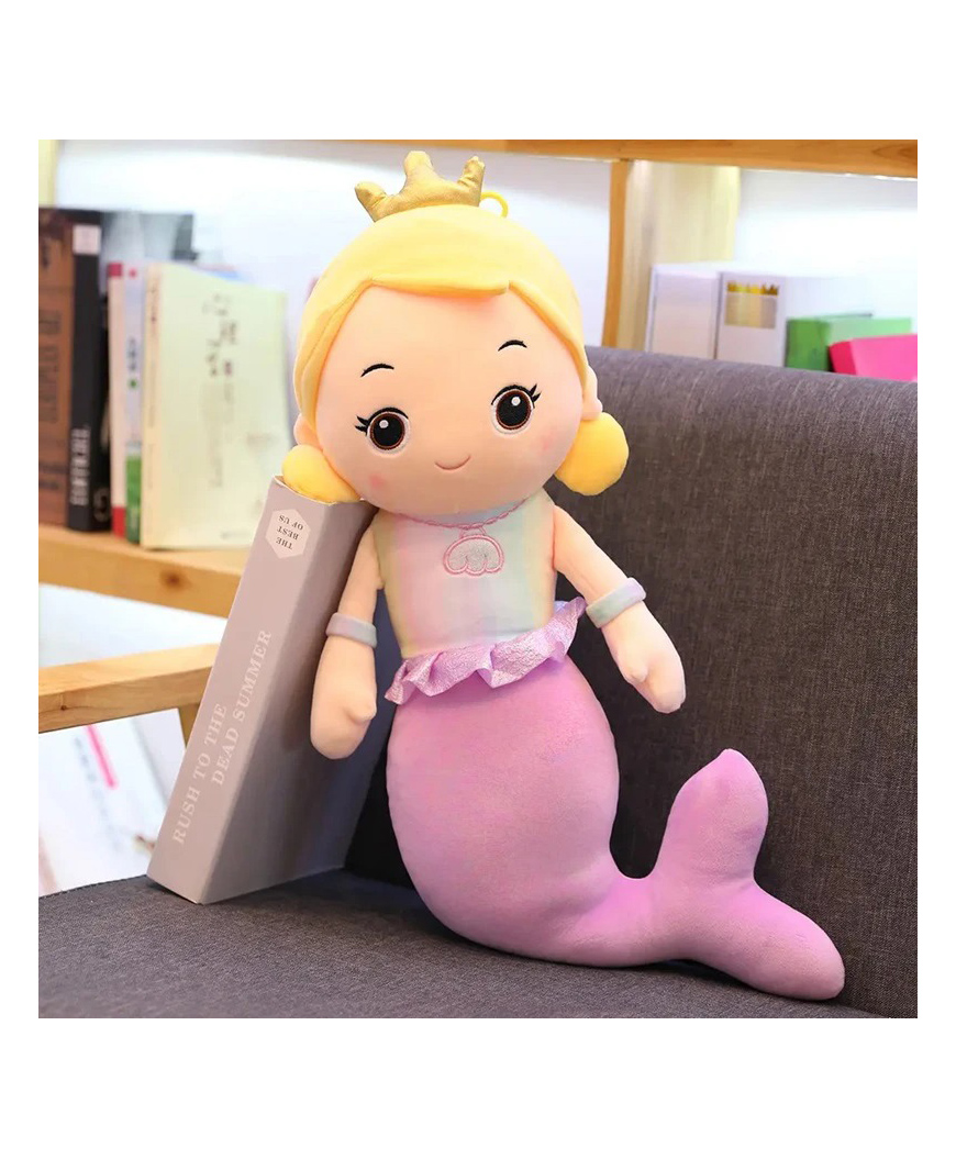 Little Hunk Soft Plush Mermaid Princess Doll with Crown Stuffed Toy for Girls, Pink Tail Cuddly Bedtime Toy Gift for Kids - 30 cm (Purple)-image-30