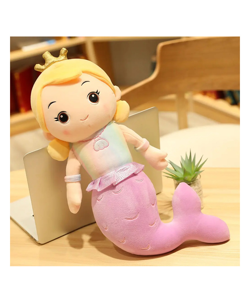 Little Hunk Soft Plush Mermaid Princess Doll with Crown Stuffed Toy for Girls, Purple Tail Cuddly Bedtime Toy Gift for Kids - 45 cm (Purple)-picture-22