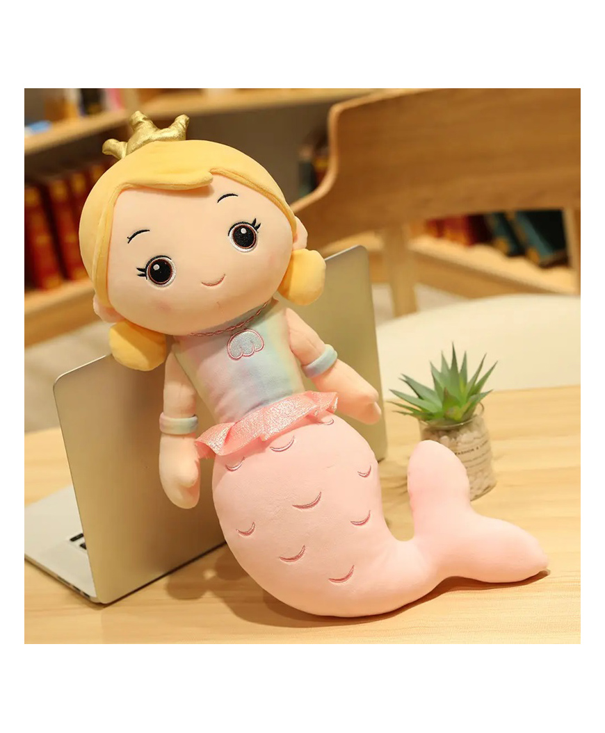 Little Hunk Soft Plush Mermaid Princess Doll with Crown Stuffed Toy for Girls, Pink Tail Cuddly Bedtime Toy Gift for Kids - 45CM (Pink)-image-32