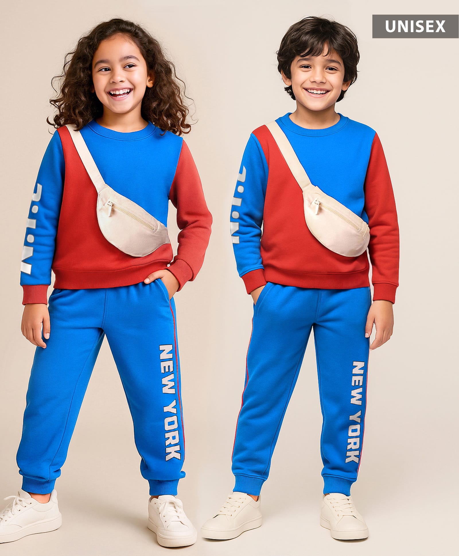 OLLINGTON ST. 100% Cotton Full Sleeves Color Blocked Sweatshirt & Jogger Set - Blue & Orange-image-34