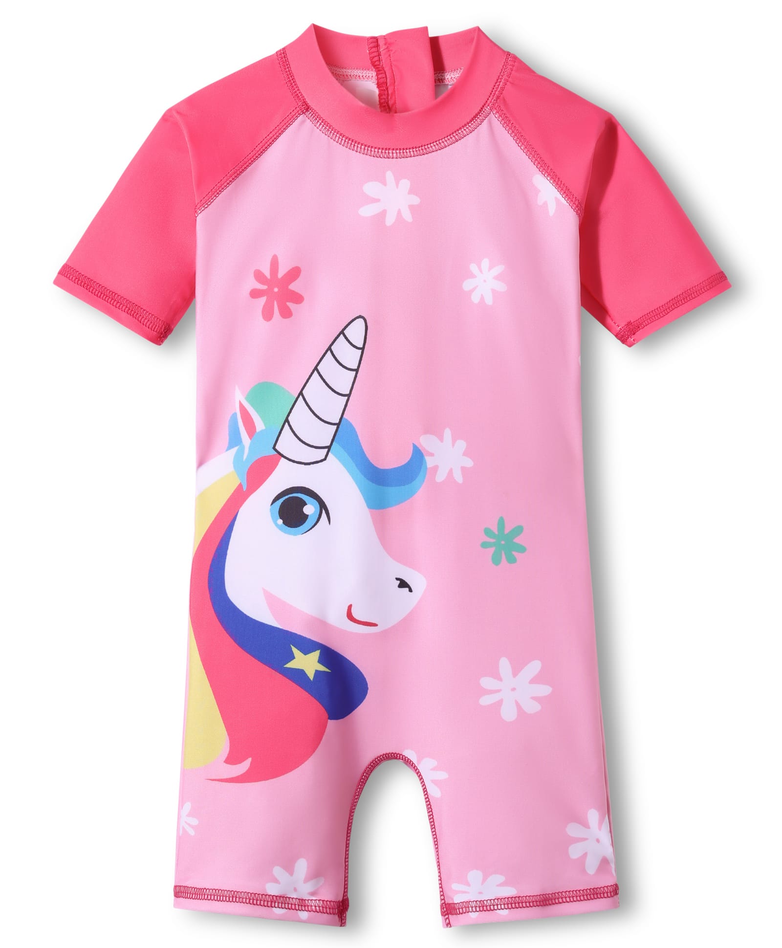 ROVARS Half Raglan Sleeves Legged Swimsuit with Unicorn & Floral Print - Pink-image-24
