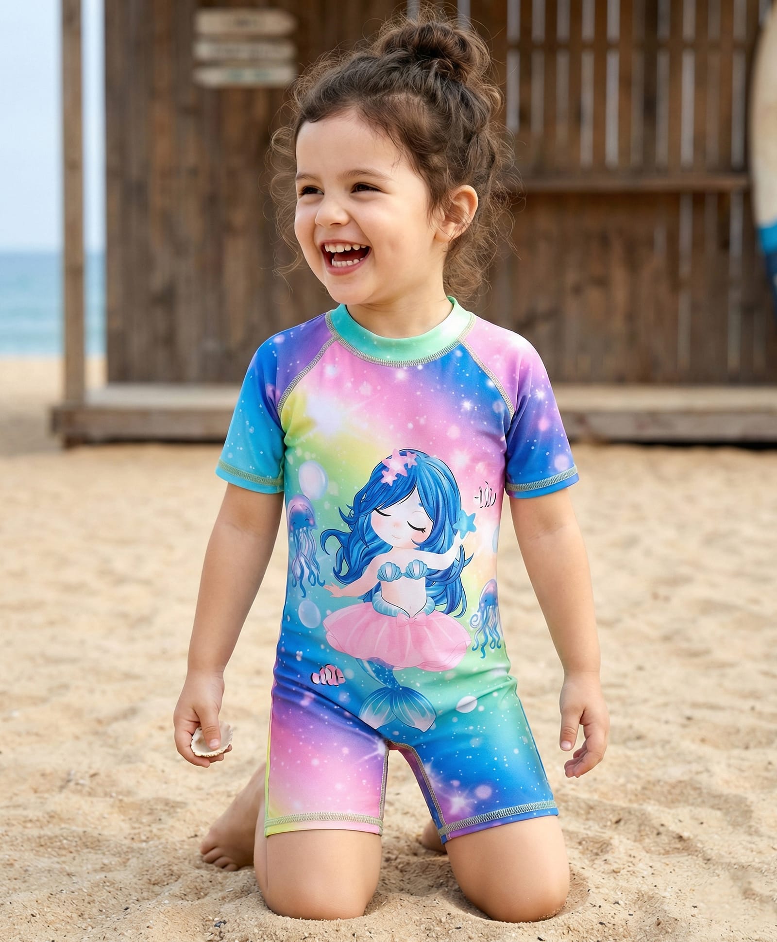 ROVARS Half Raglan Sleeves Legged Swimsuit with Unicorn Print - Multicolor-picture-17