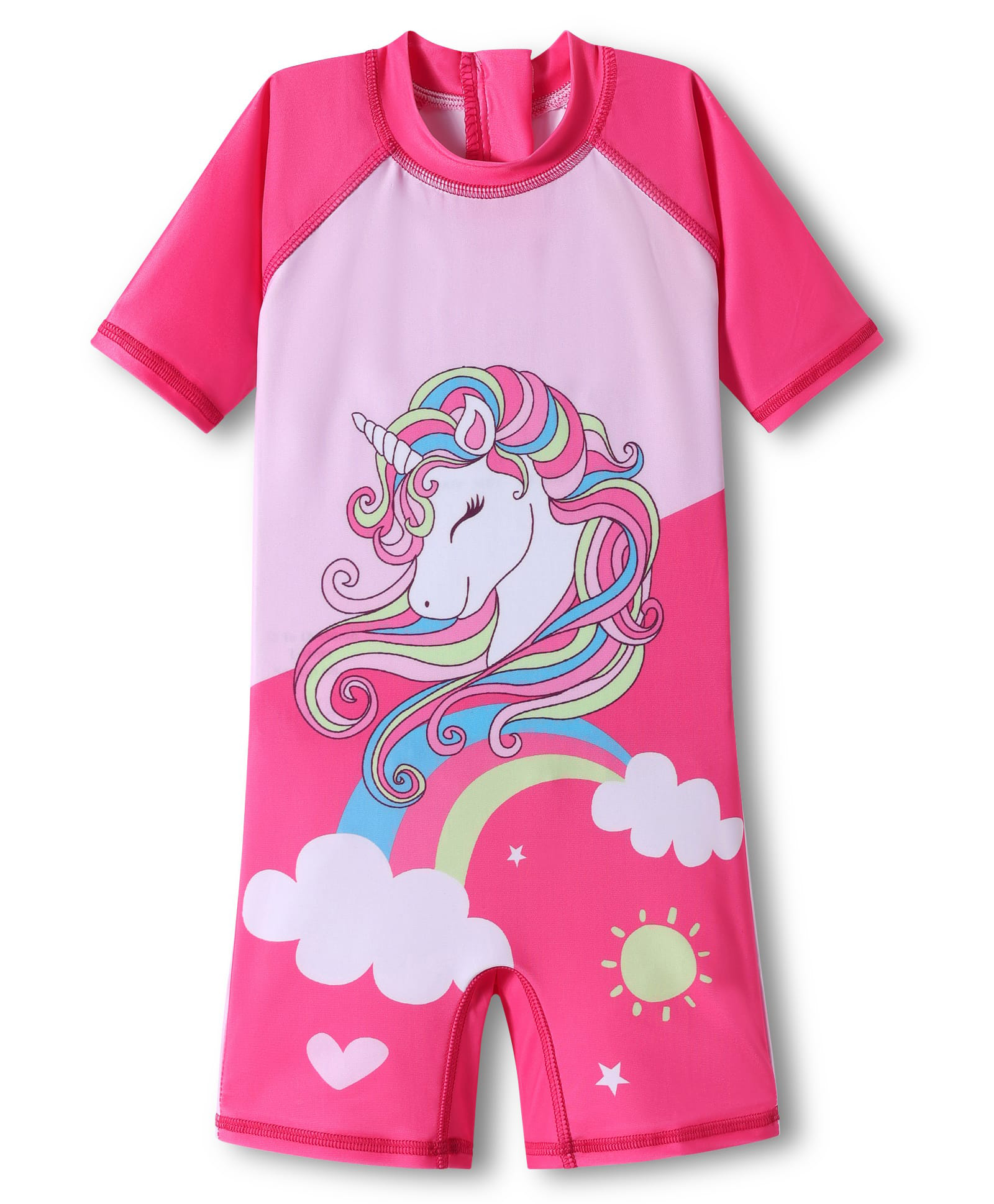 ROVARS Half Raglan Sleeves Legged Swimsuit with Mermaid Print & Tail Applique - Pink