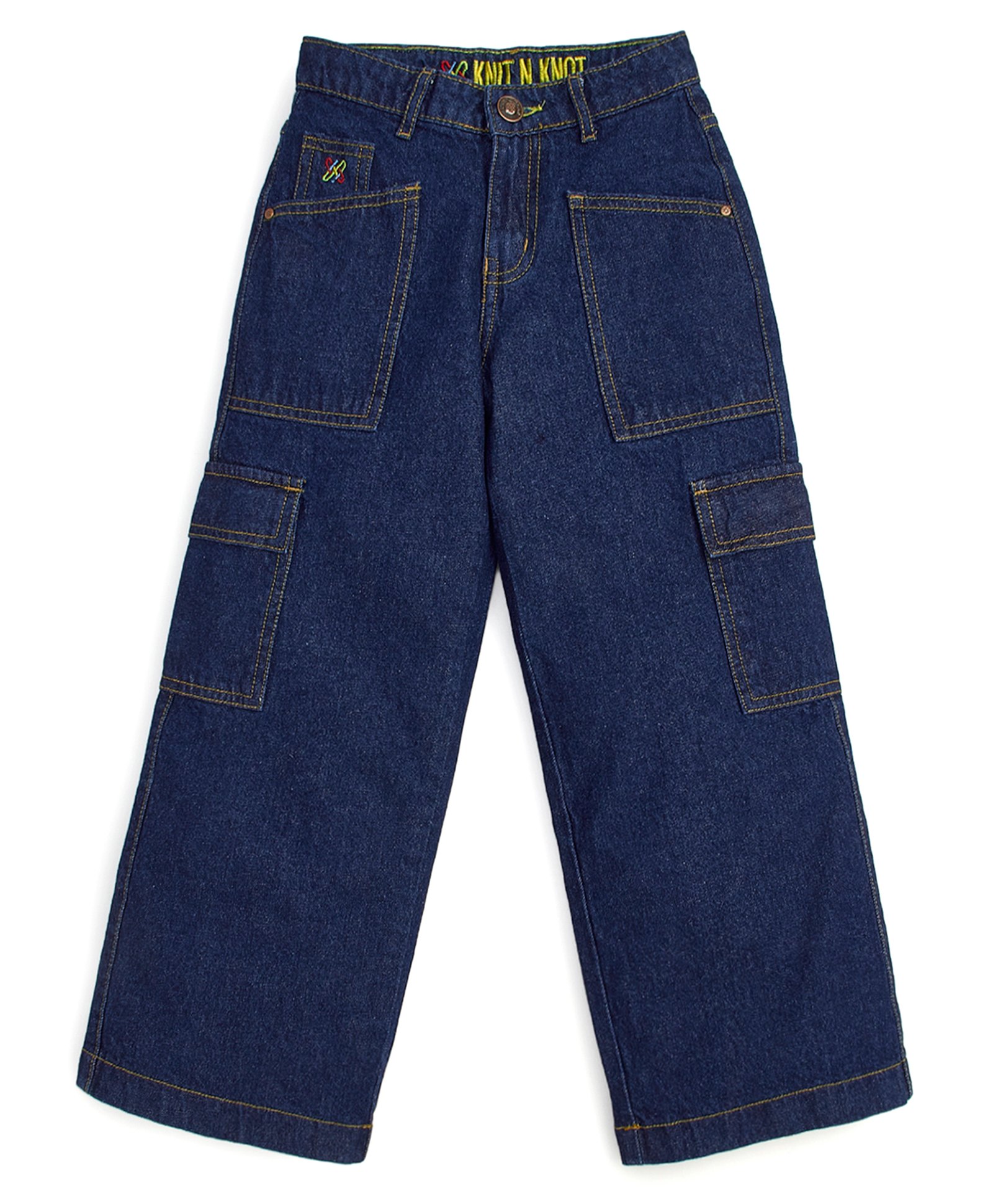 Knit N Knot Cotton Denim Woven Solid Flared Jeans - Indigo-picture-26