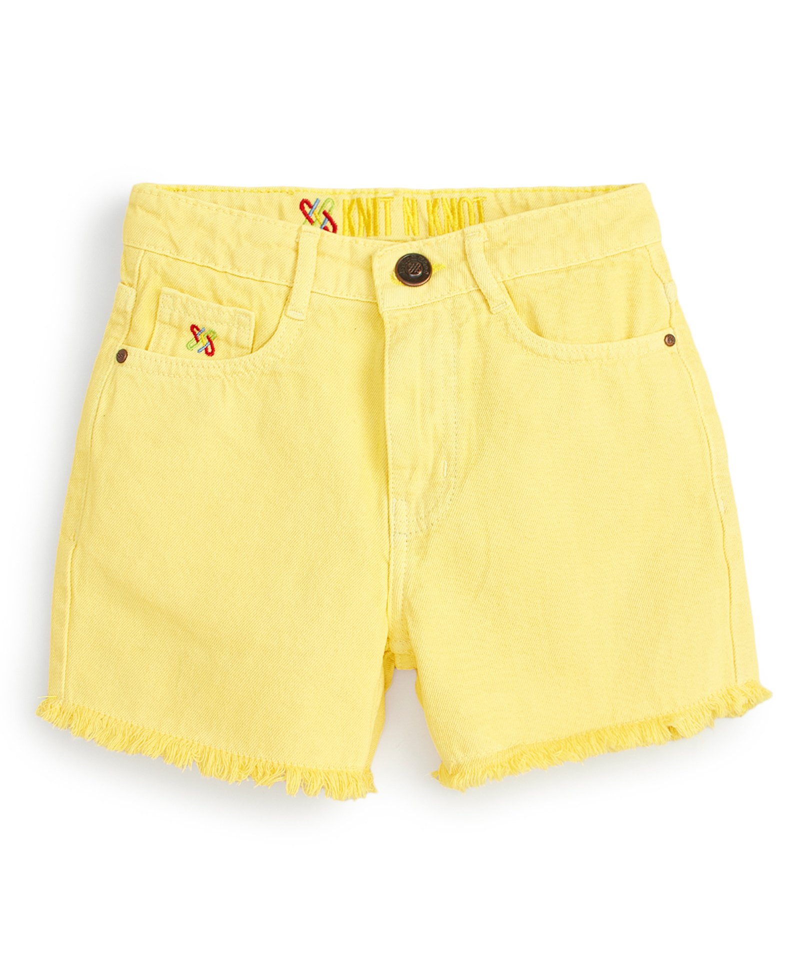 Knit N Knot Denim Woven Frayed Shorts - Yellow-picture-12