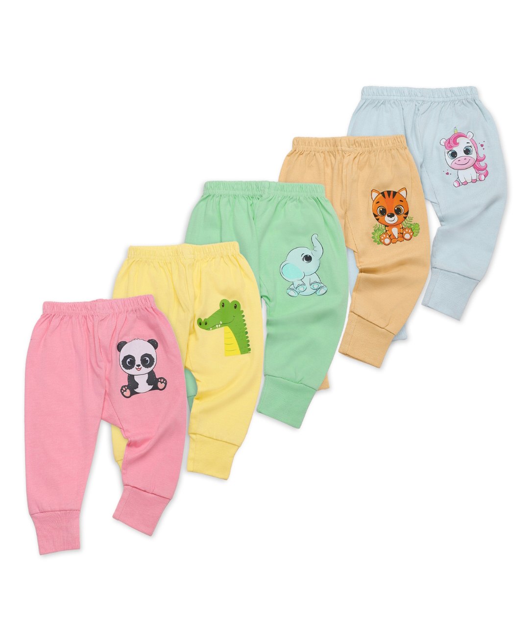Superminis Cotton Woven Pack Of 5 Baby Animals Printed Pajamas - Multi Colour