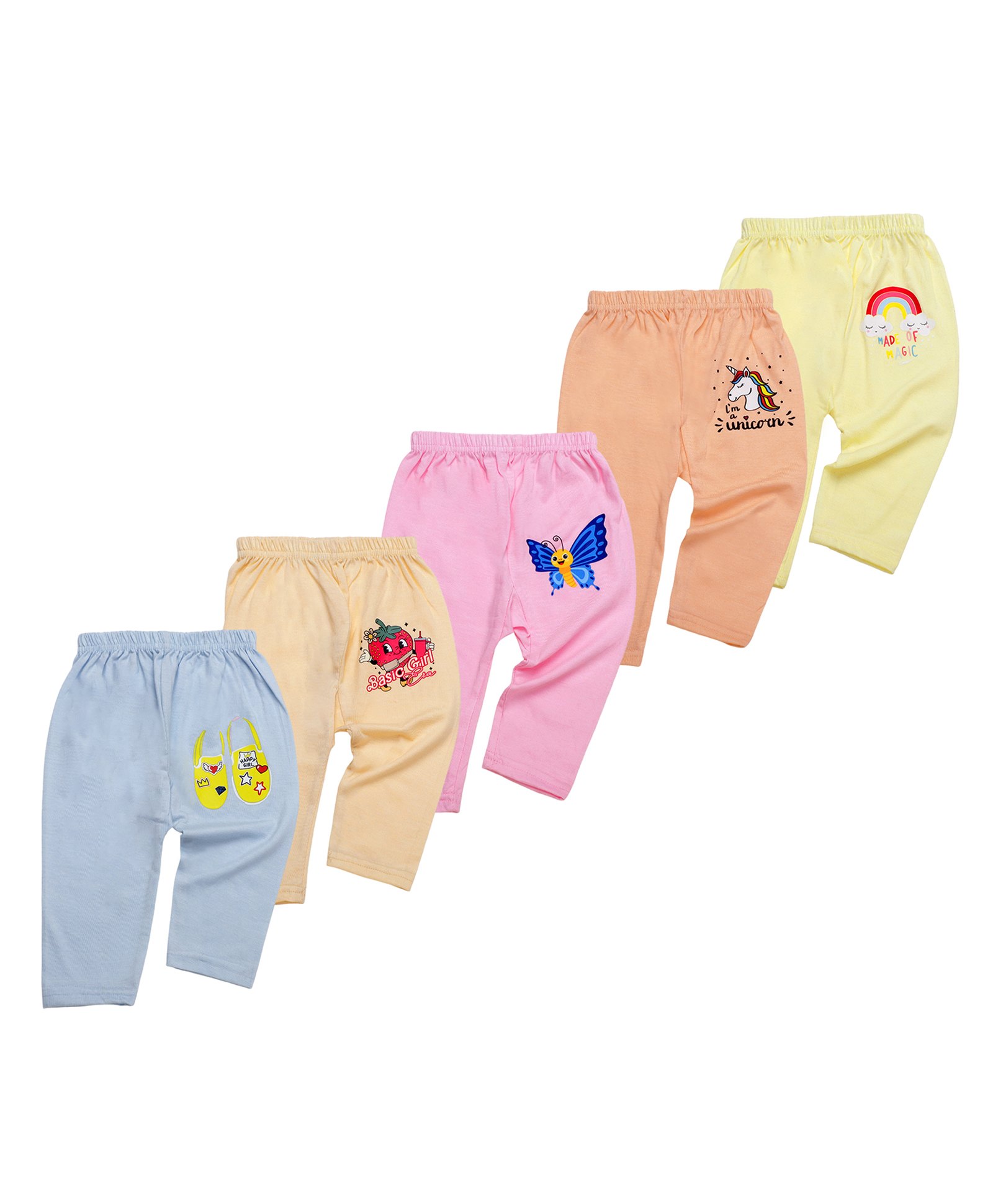 Superminis Cotton Woven Pack Of 5 Butterfly & Unicorn Printed Pajamas - Multi Colour-picture-27