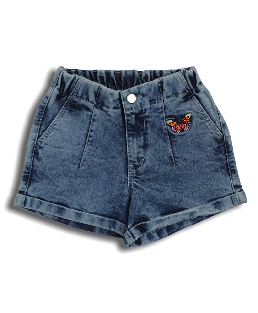 Sportking Cotton Denim Woven Butterfly Embroidered Mild Washed Shorts - Blue-picture-0