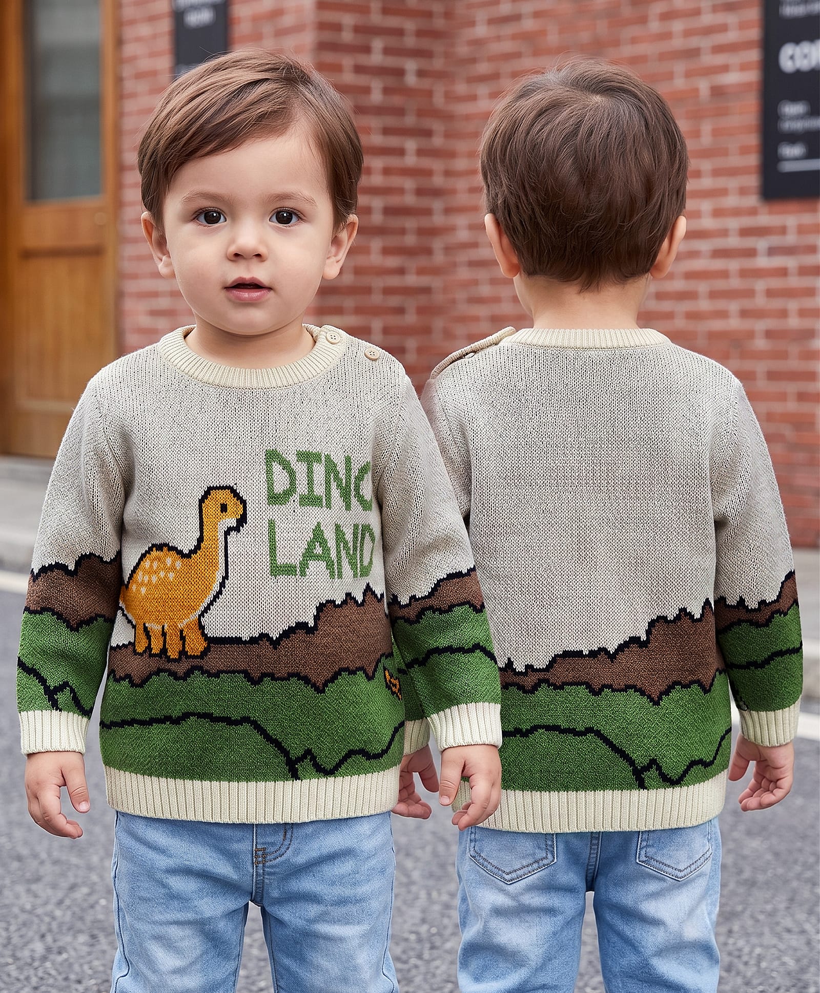 Babyoye Cotton Knit Full Sleeves Pullover Sweater With Dino Design - Grey-image-18