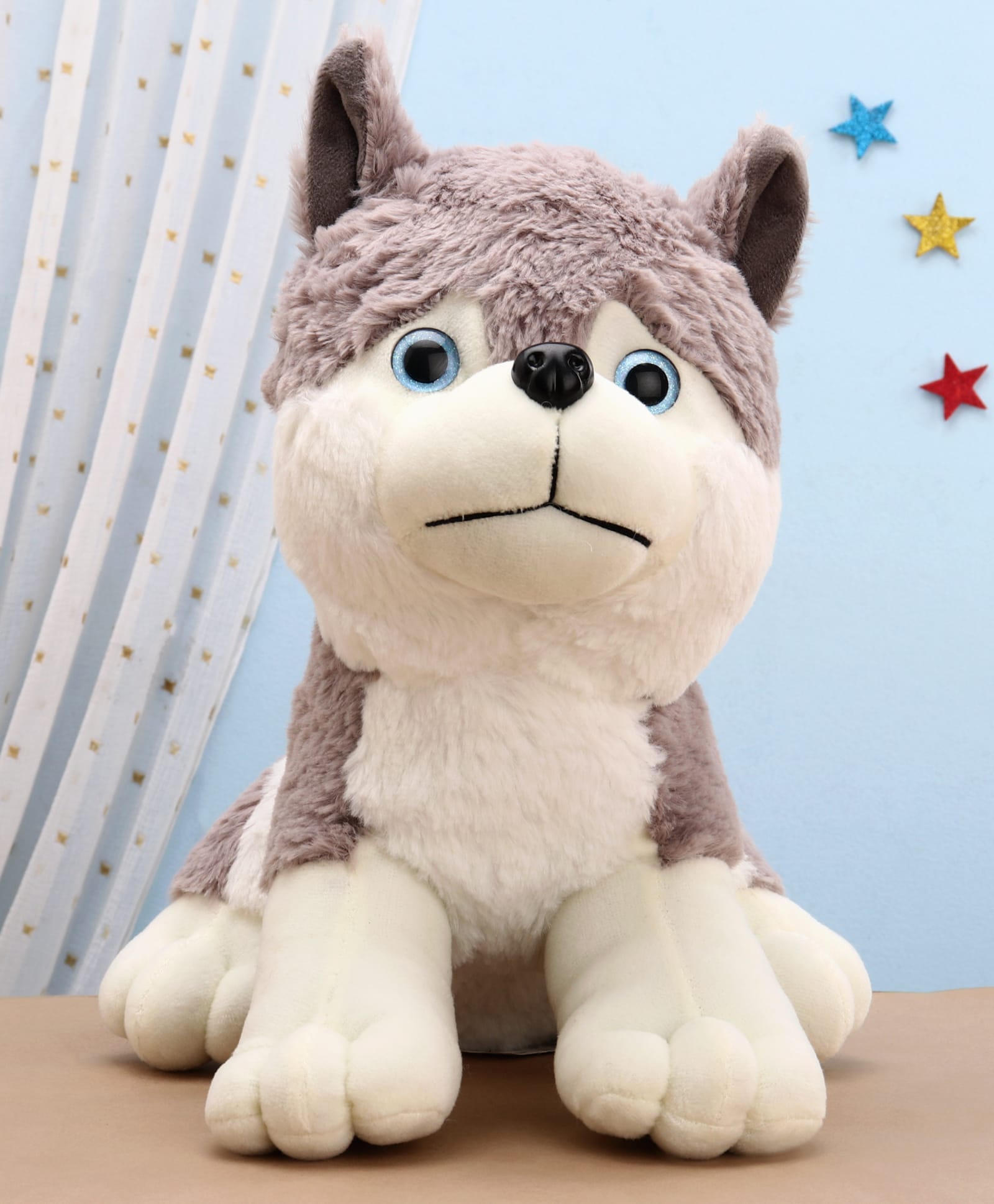 PLAY TOONS Husky Dog Soft Toy Grey - Height 28 cm-picture-7