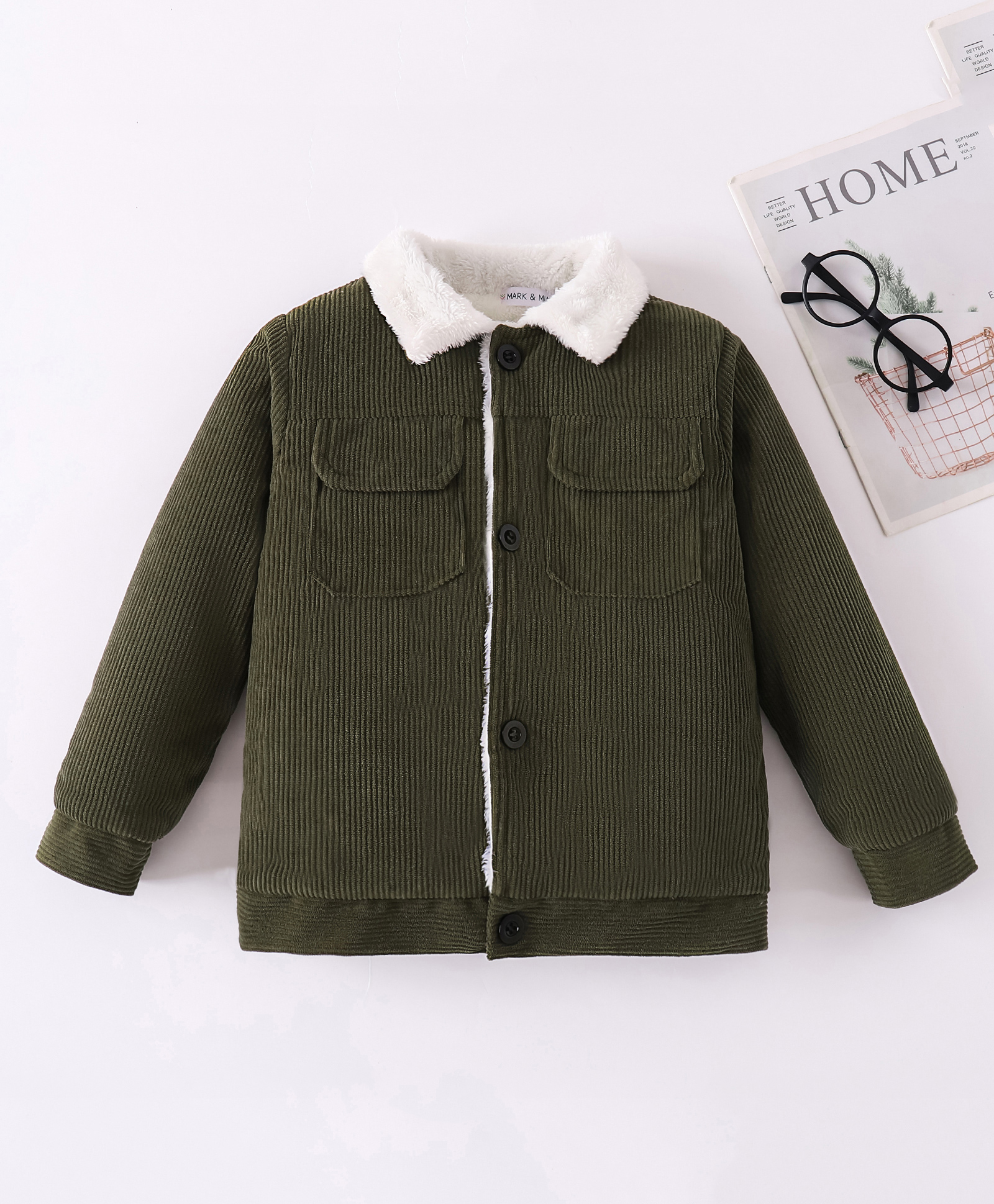 Mark & Mia Full Sleeves Solid Winter Jacket With Fur Collar - Dark Green-picture-13