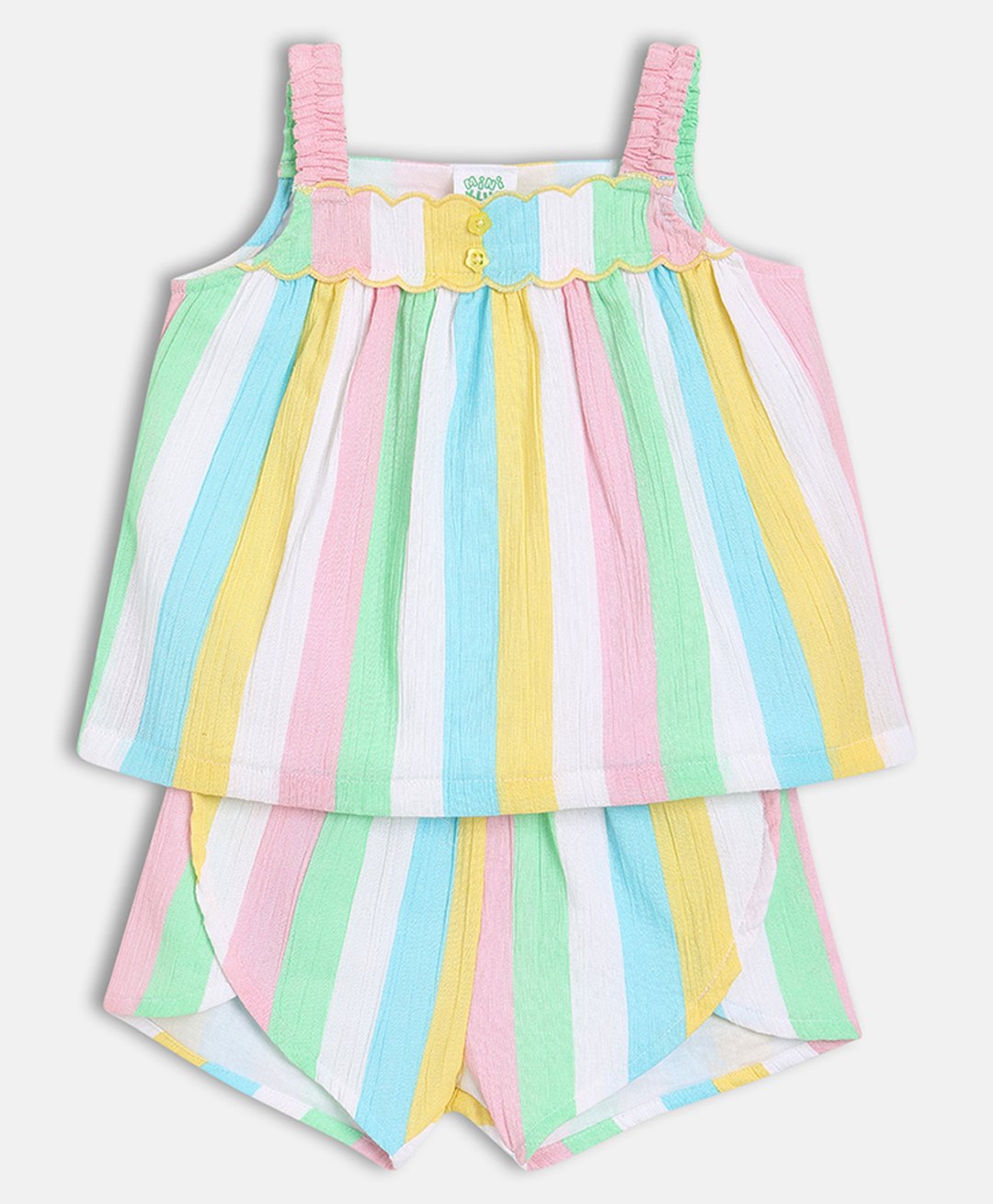 MINI KLUB Cotton Woven Sleeveless Striped Coordinating Top & Shorts Set - White & Pink-picture-35