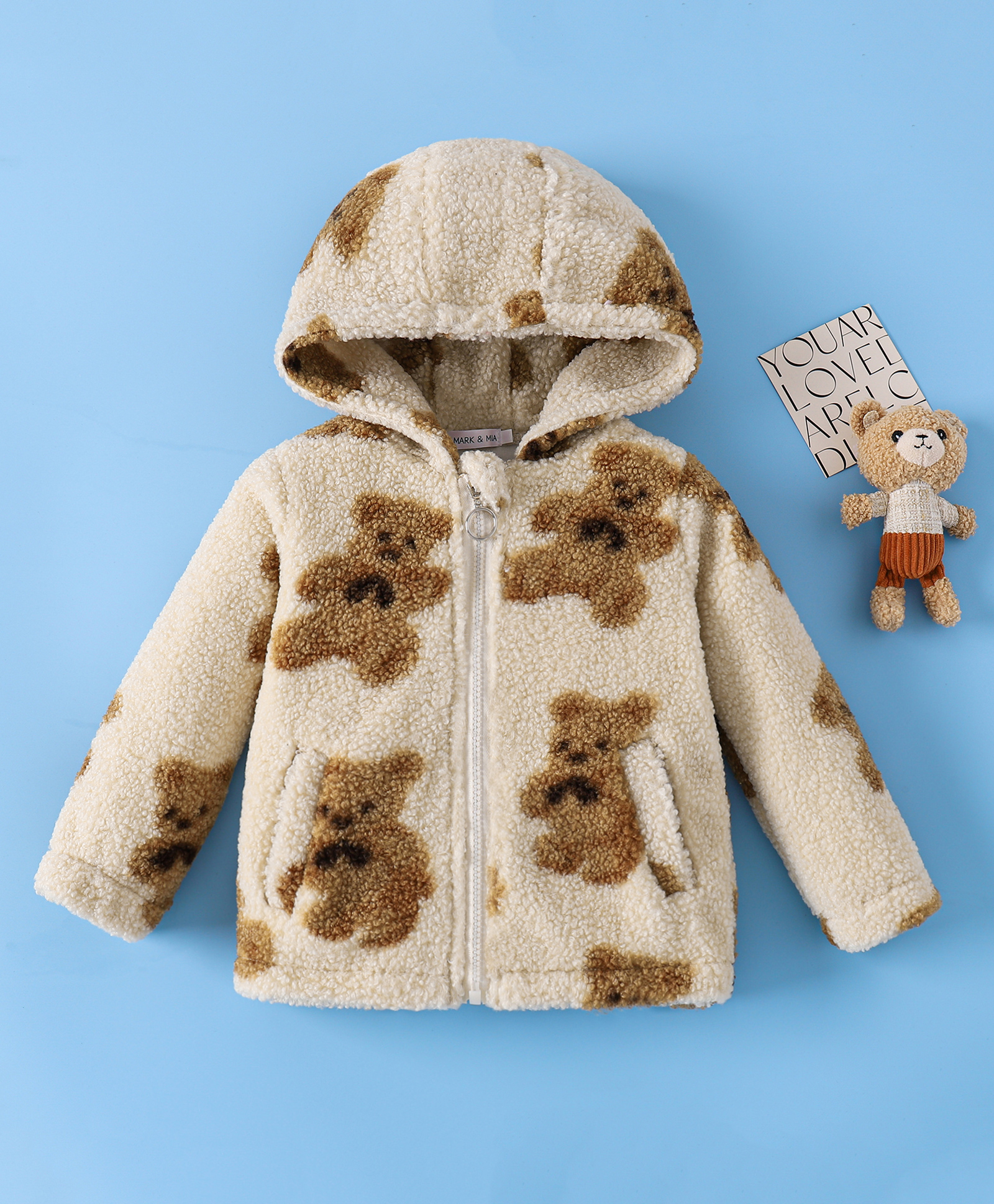 Mark & Mia Full Sleeves Hooded Sweatjacket With Teddy Bear Design & Pockets - Beige-picture-14