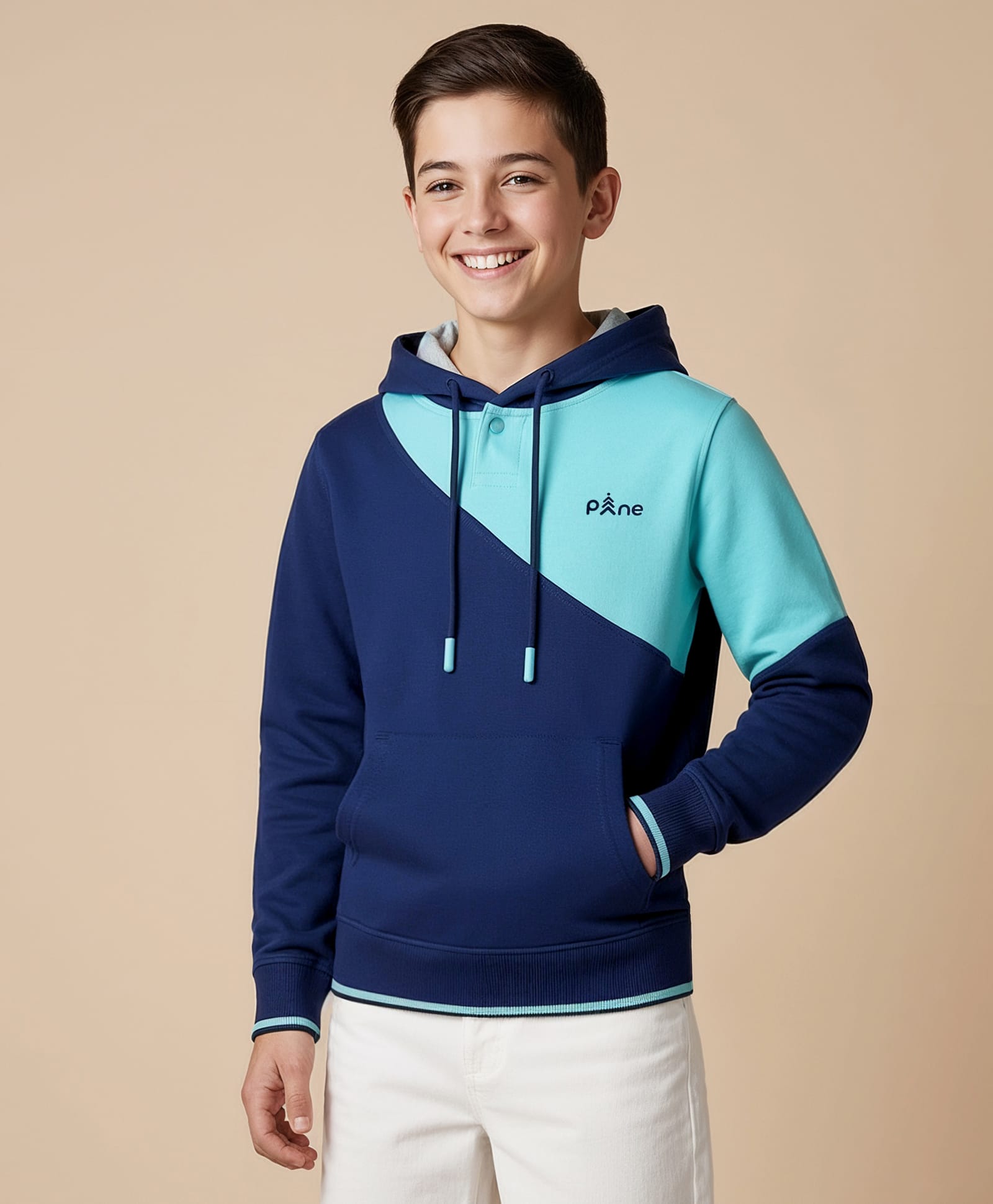 Pine Kids Cotton Knit Full Sleeves Cut & Sew Solid Color Hooded Sweatshirt - Navy Blue-picture-34