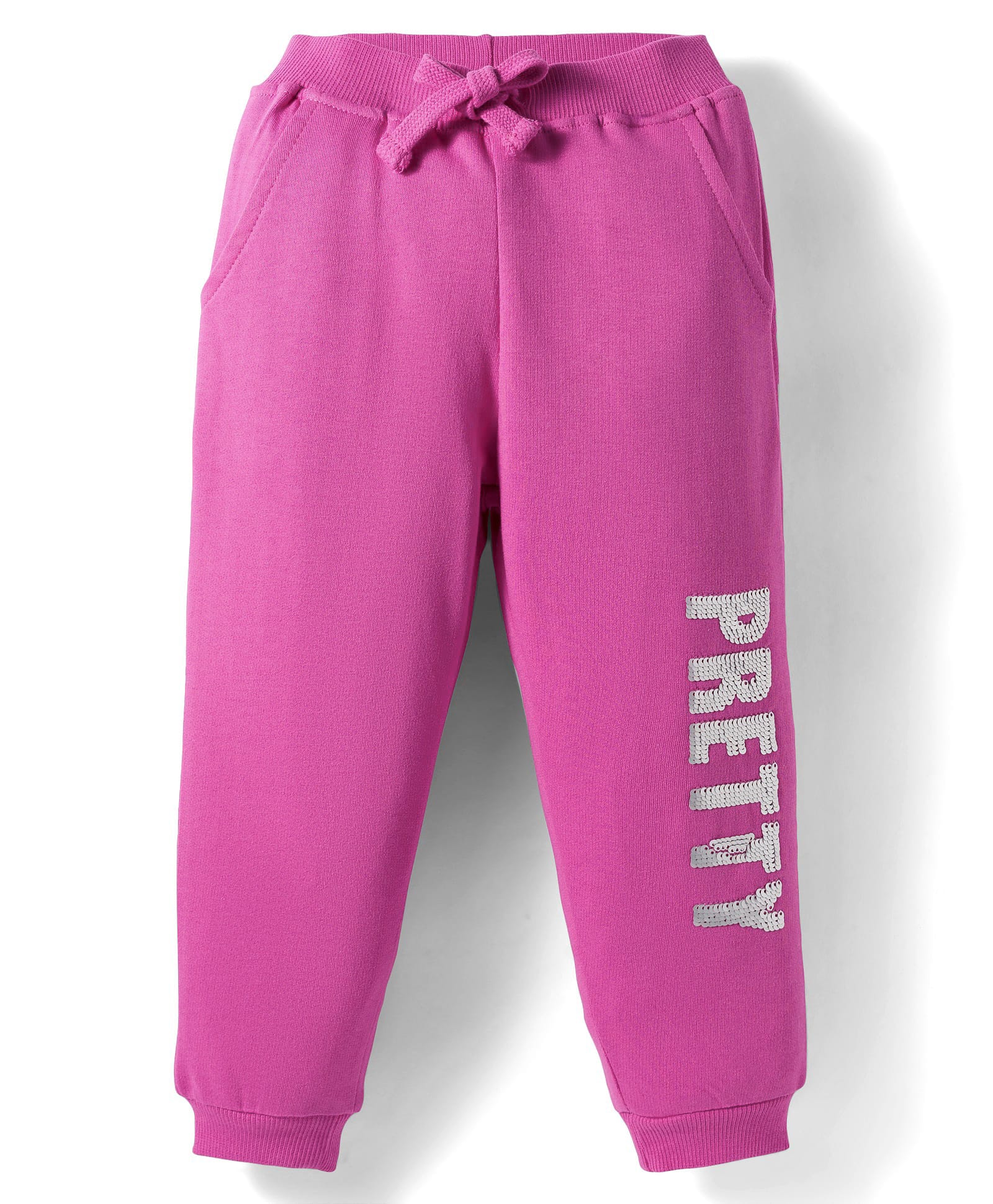 Babyhug Terry Knit Full Length Lounge Pant with Sequin Detailing - Dark Pink-picture-12