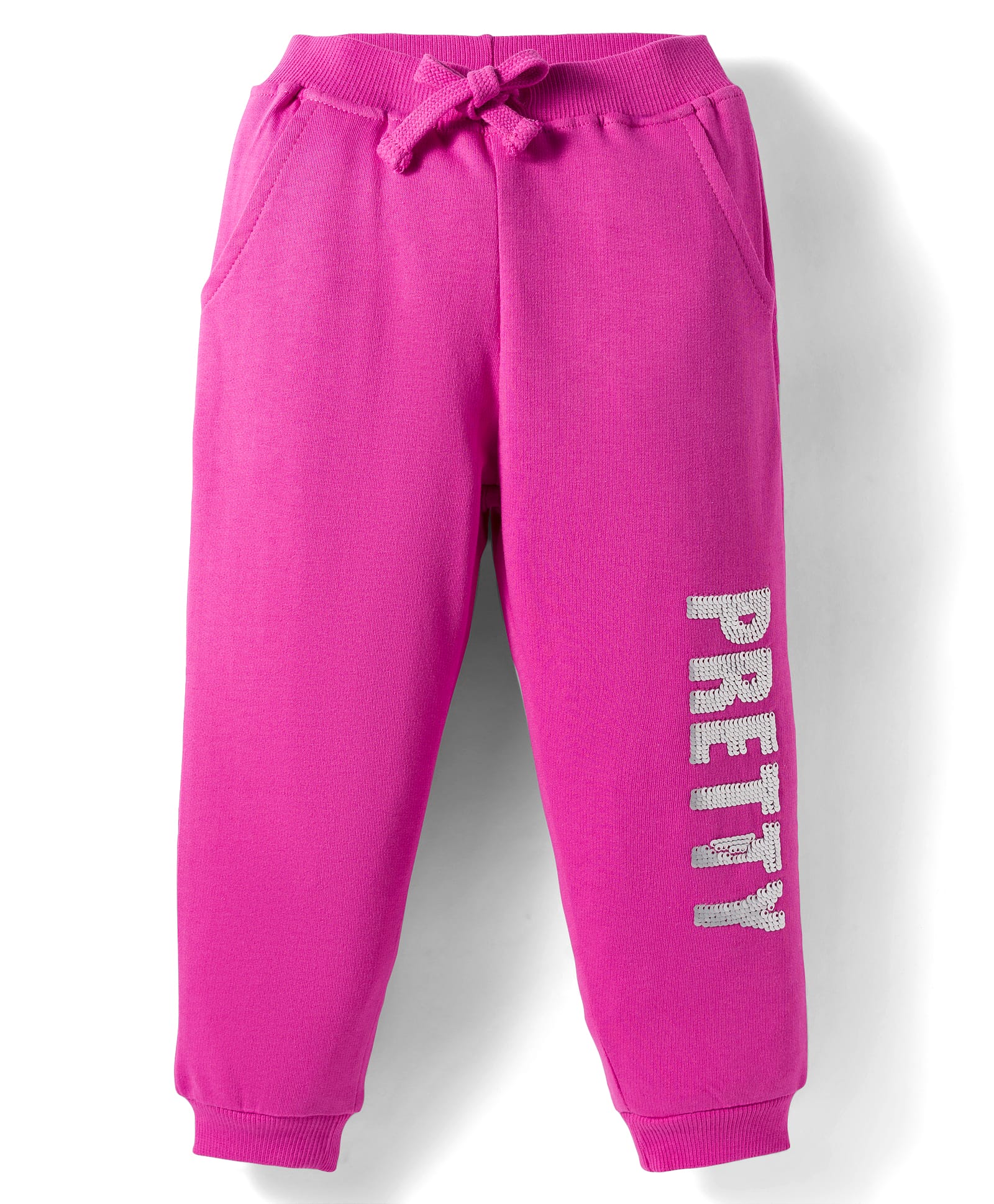 Babyhug Terry Knit Full Length Lounge Pant with Sequin Detailing - Dark Pink-picture-10