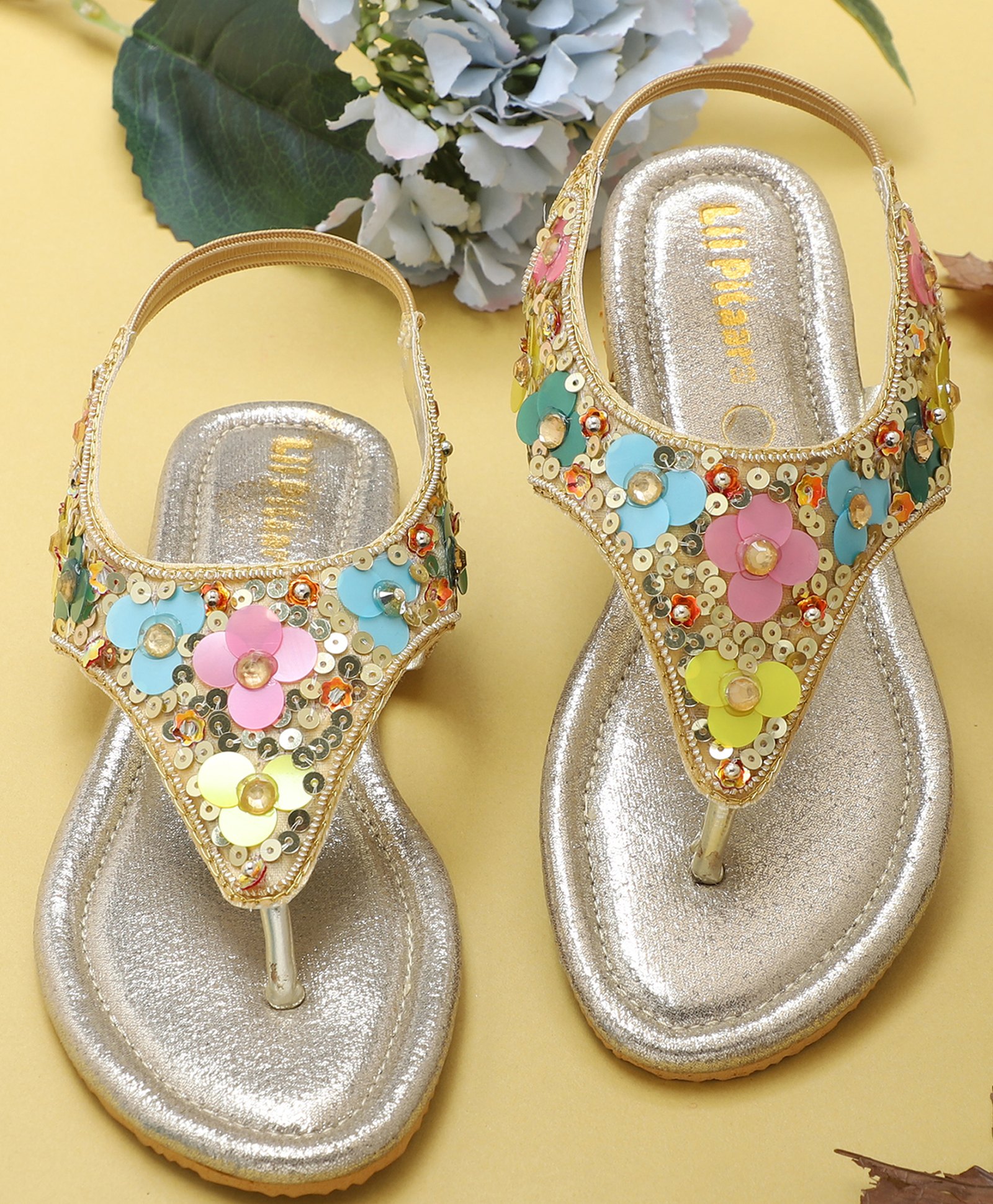 LIL PITAARA Sequin Embellished Zari Sandals - Gold-picture-10