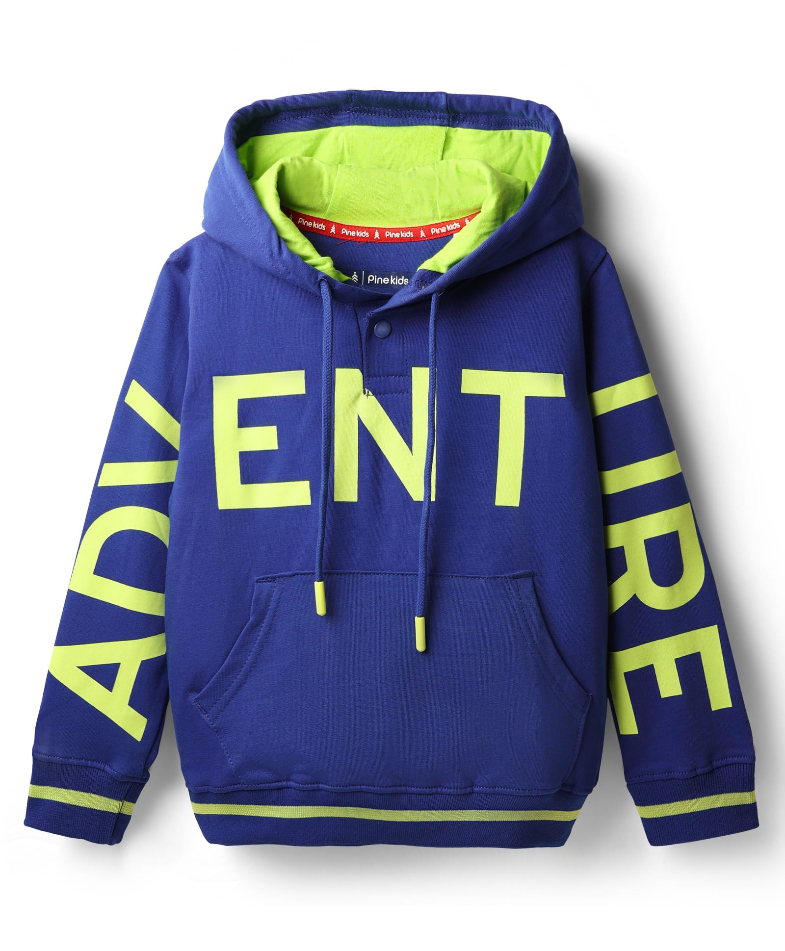 Pine Kids Cotton Knit Full Sleeves Hooded Sweatshirt with Text Print & Kangaroo Pockets - Navy Blue-picture-32
