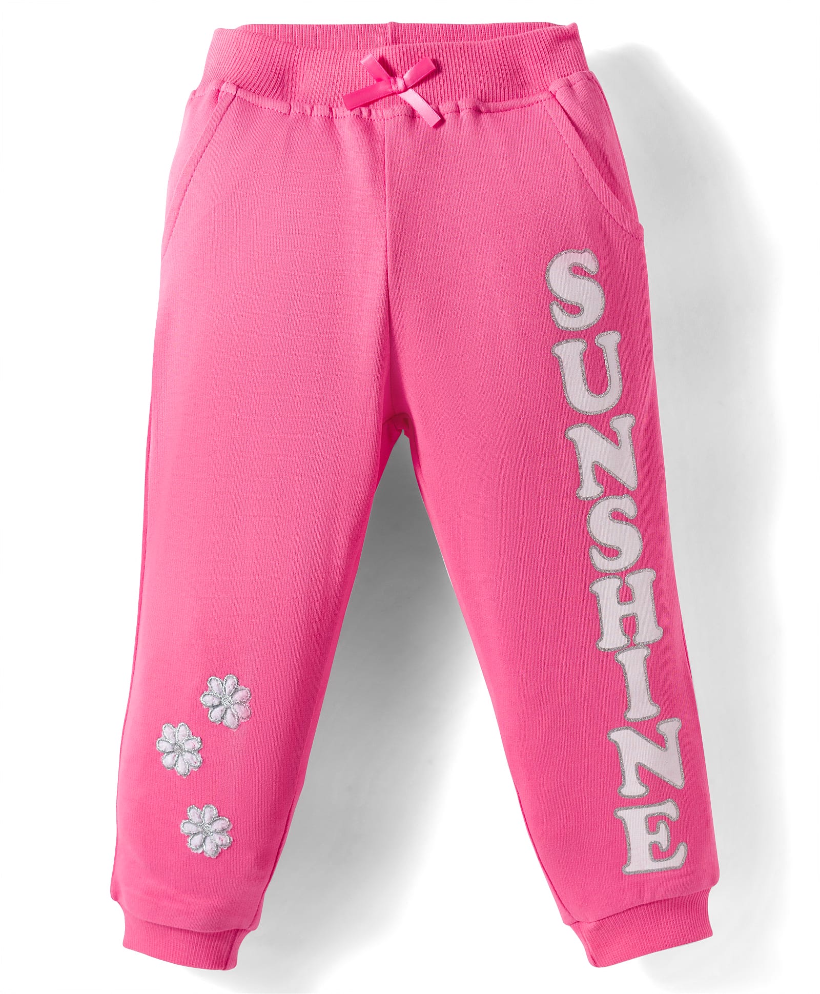 Babyhug Terry Knit Full Length Lounge Pant with Text Glitter Print - Pink-picture-24