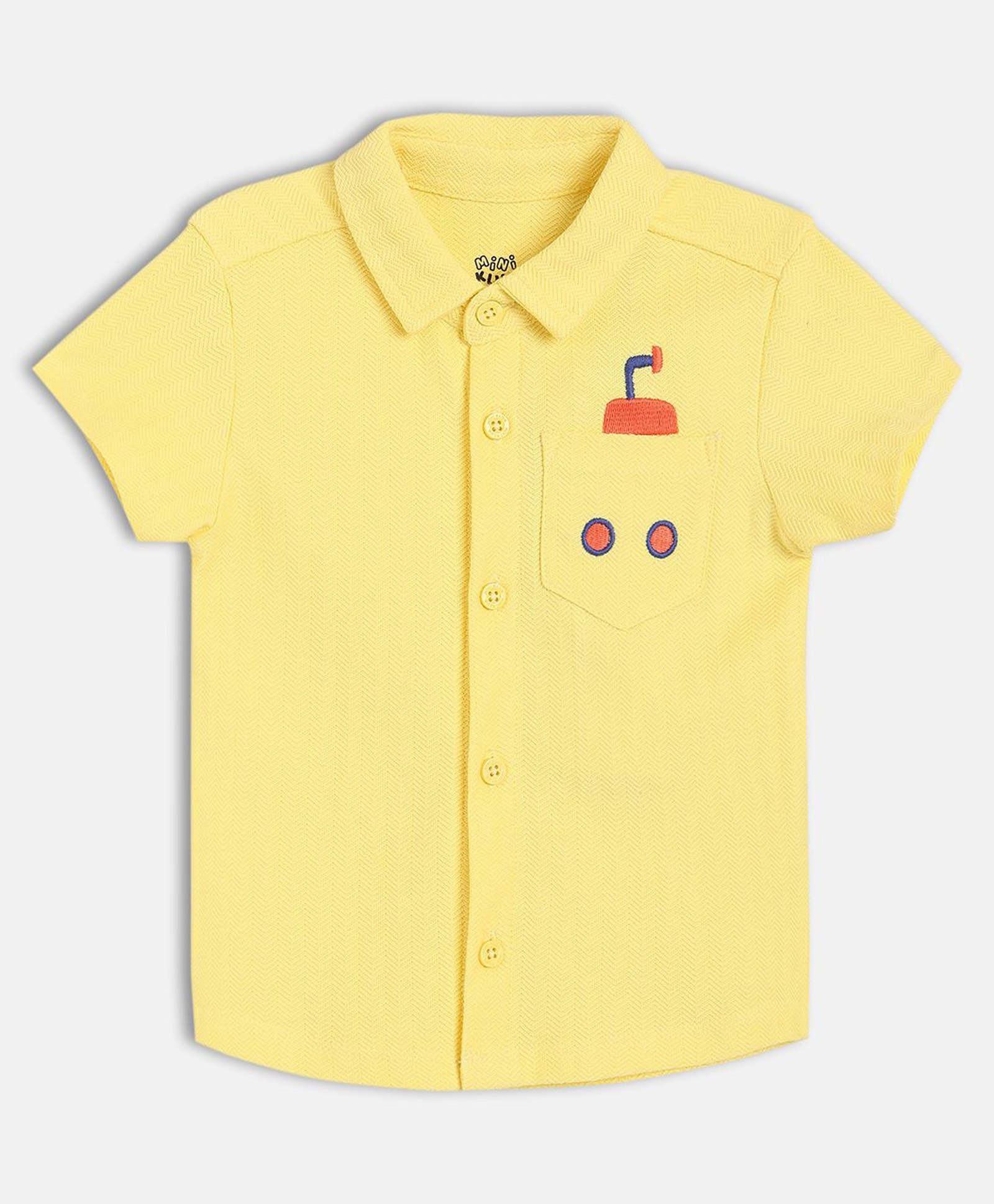 MINI KLUB Cotton Knit Half Sleeves Submarine Embroidered Shirt - Yellow-image-48